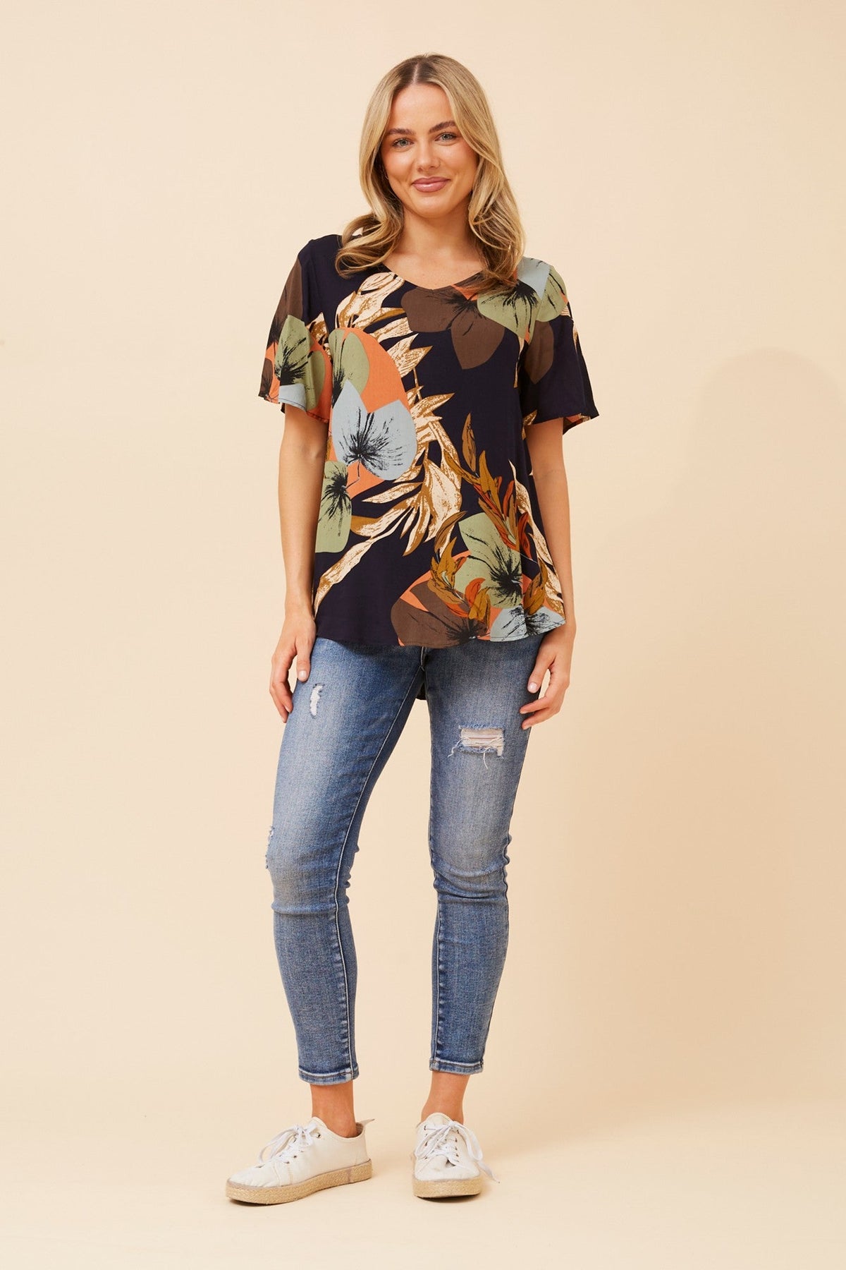SONIA TROPICAL PRINT TOP (Navy)