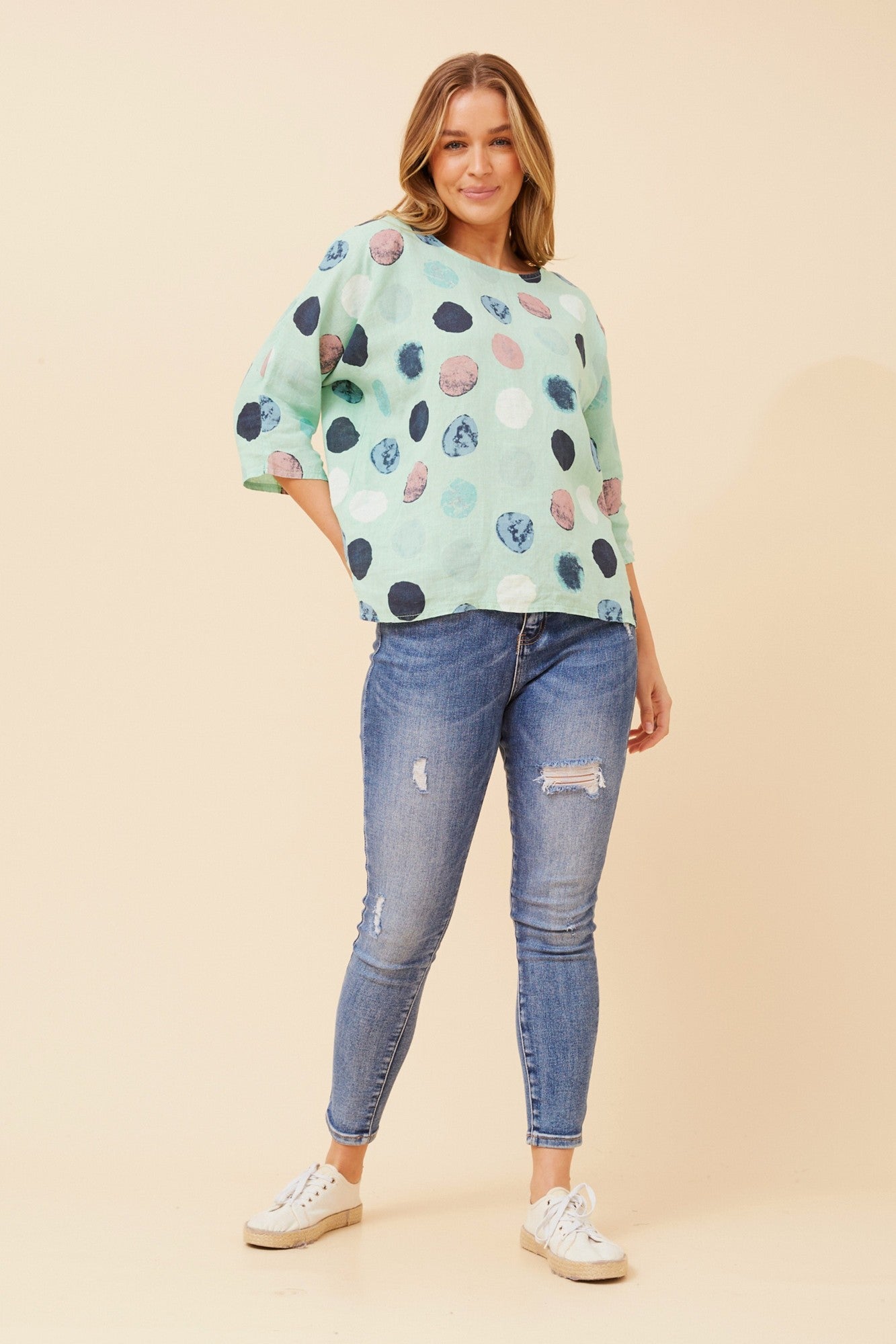 JAMILA BLOT PRINT LINEN TOP (Multi White)