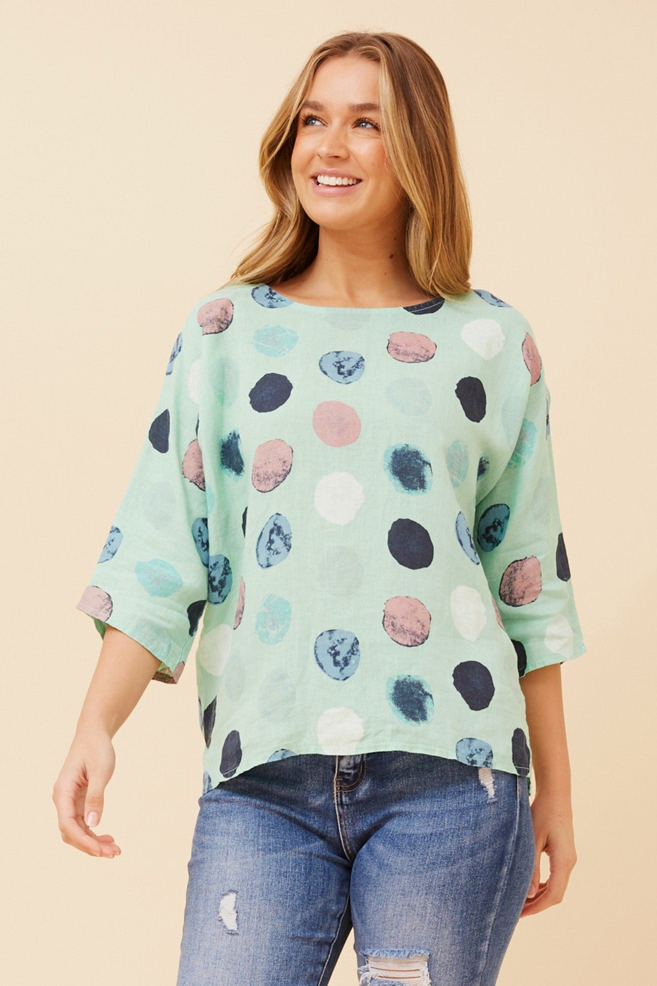 JAMILA BLOT PRINT LINEN TOP (Multi White)