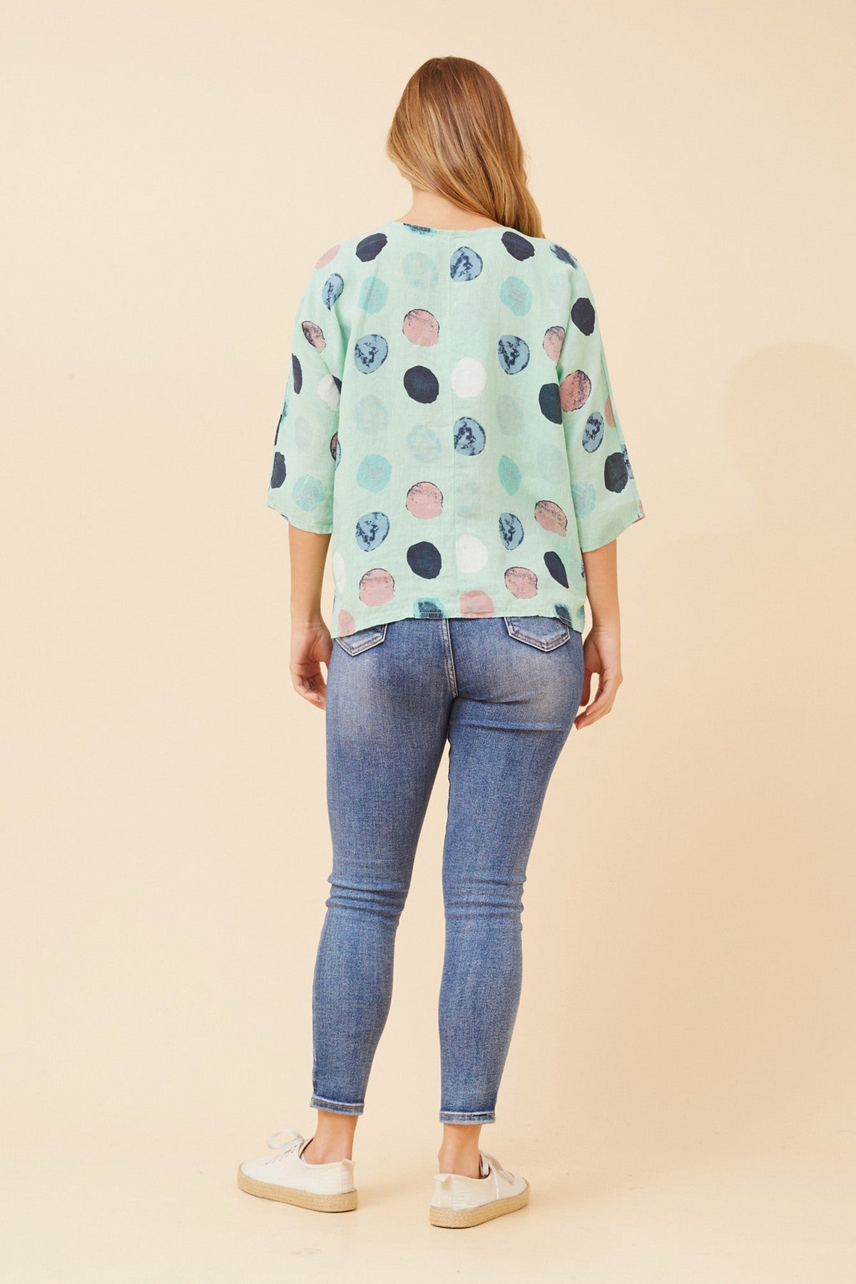 BOTTEGA MODA JAMILA BLOT PRINT LINEN TOP (Aqua)