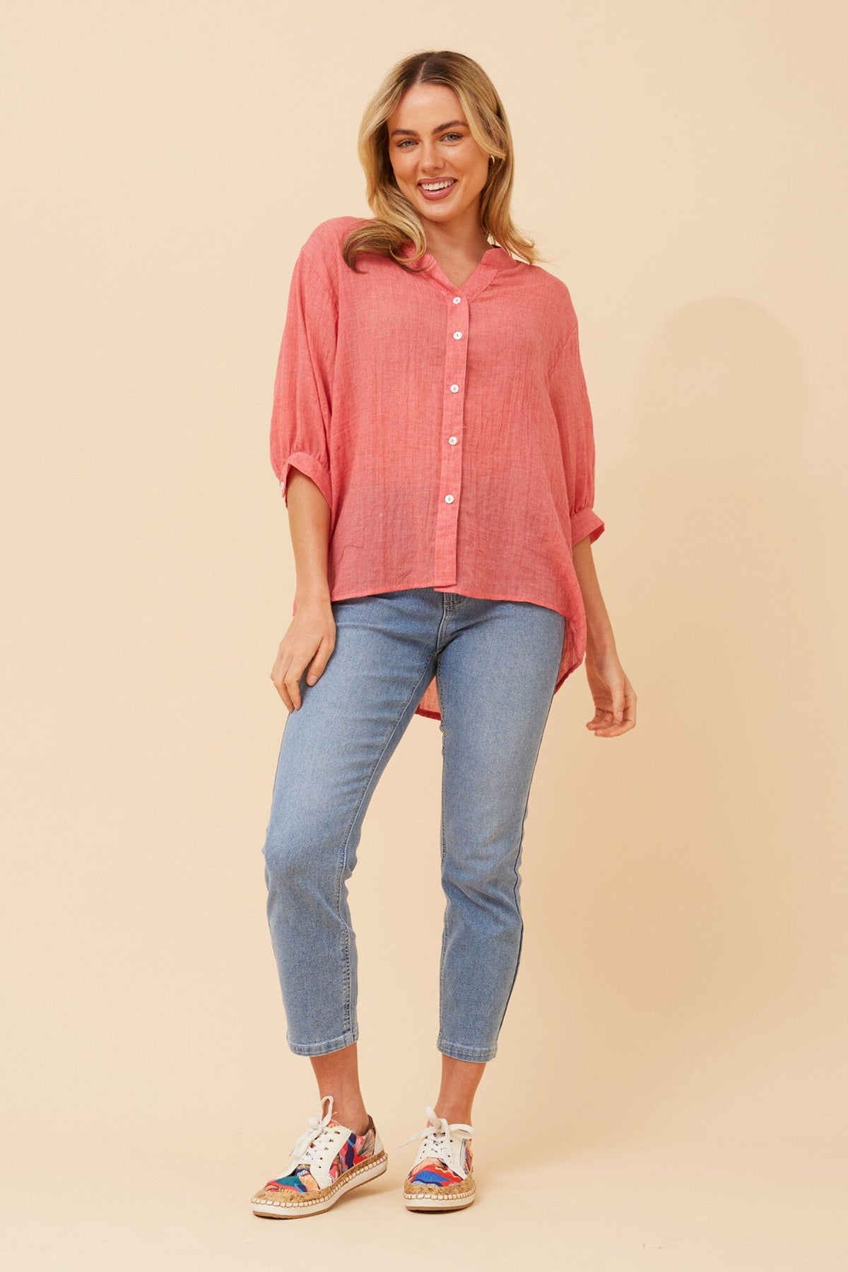Image of Shirts. Product name - BELINA SOLID SHIRT in Cool Water colour by brand - Caroline Morgan Australia
