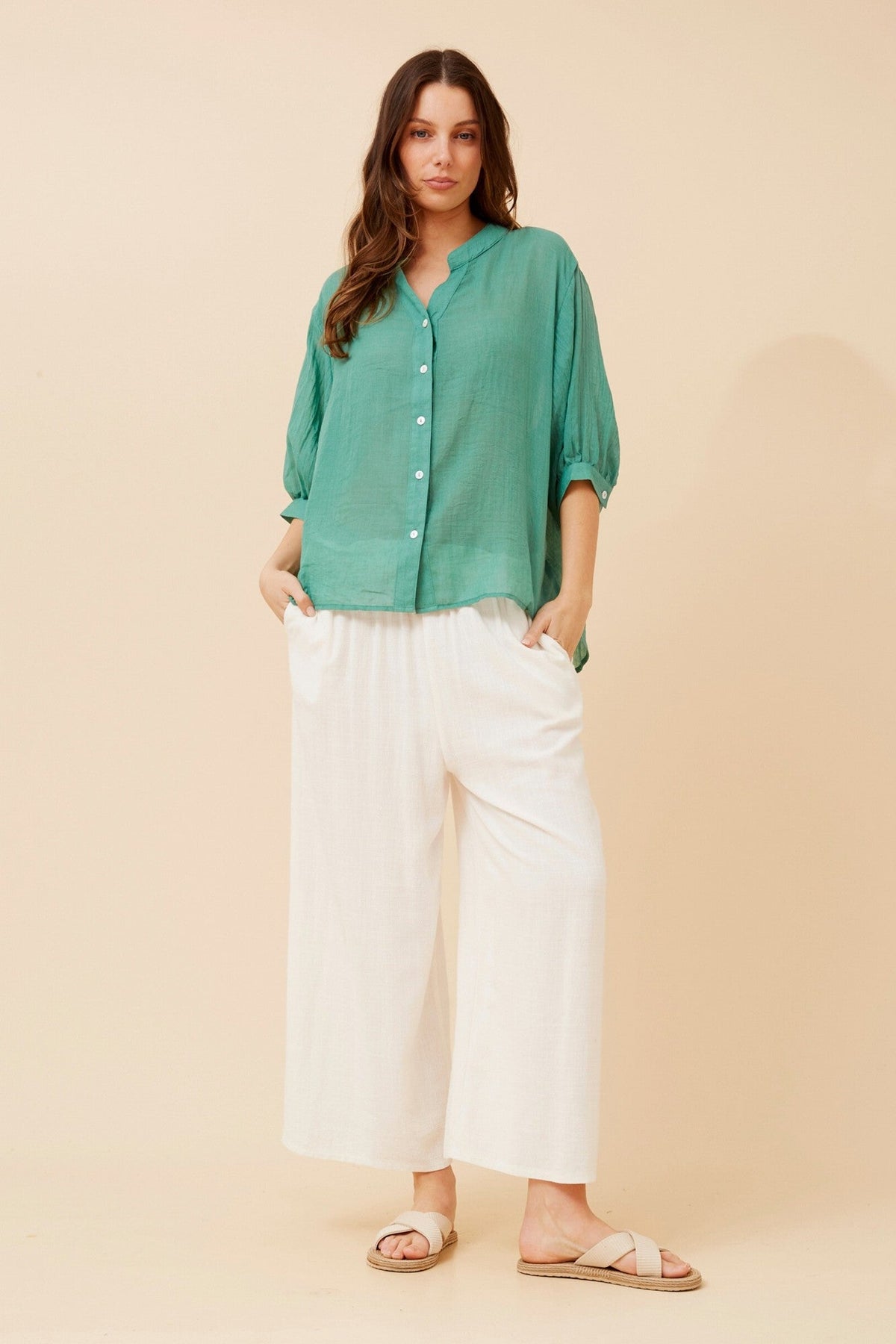 Caroline Morgan Australia BELINA SOLID SHIRT (Gumleaf)