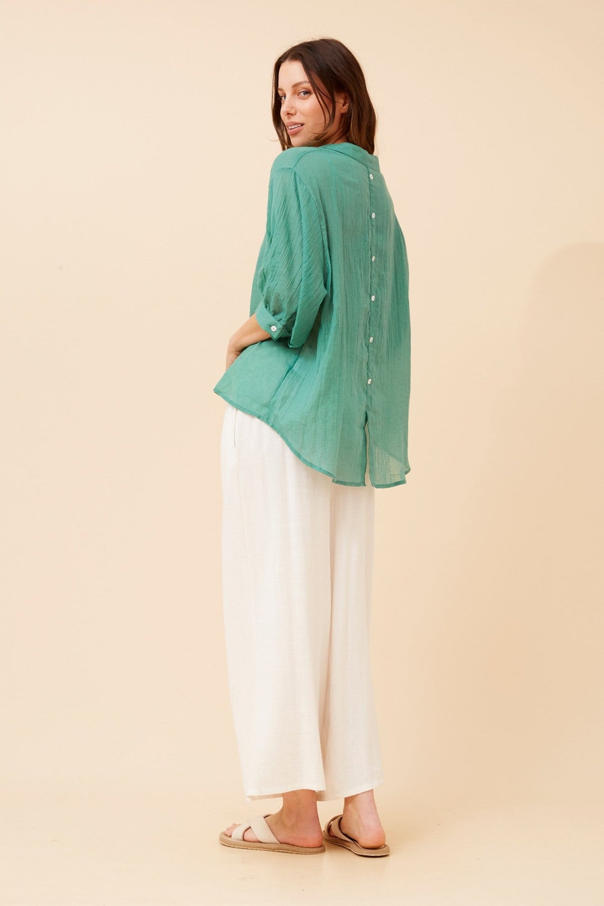 Caroline Morgan Australia BELINA SOLID SHIRT (Gumleaf)