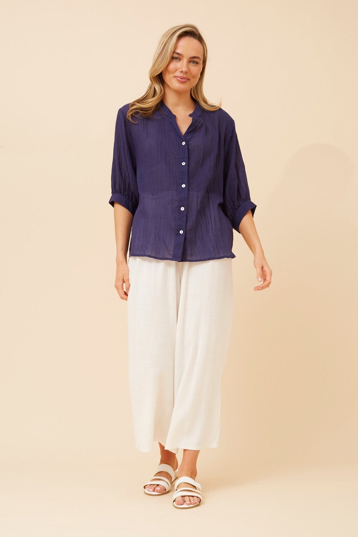 Caroline Morgan Australia BELINA SOLID SHIRT (Navy)