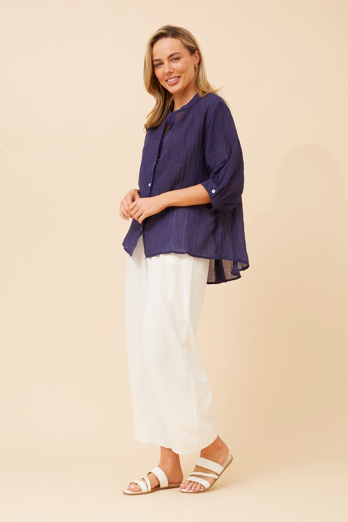 Caroline Morgan Australia BELINA SOLID SHIRT (Navy)