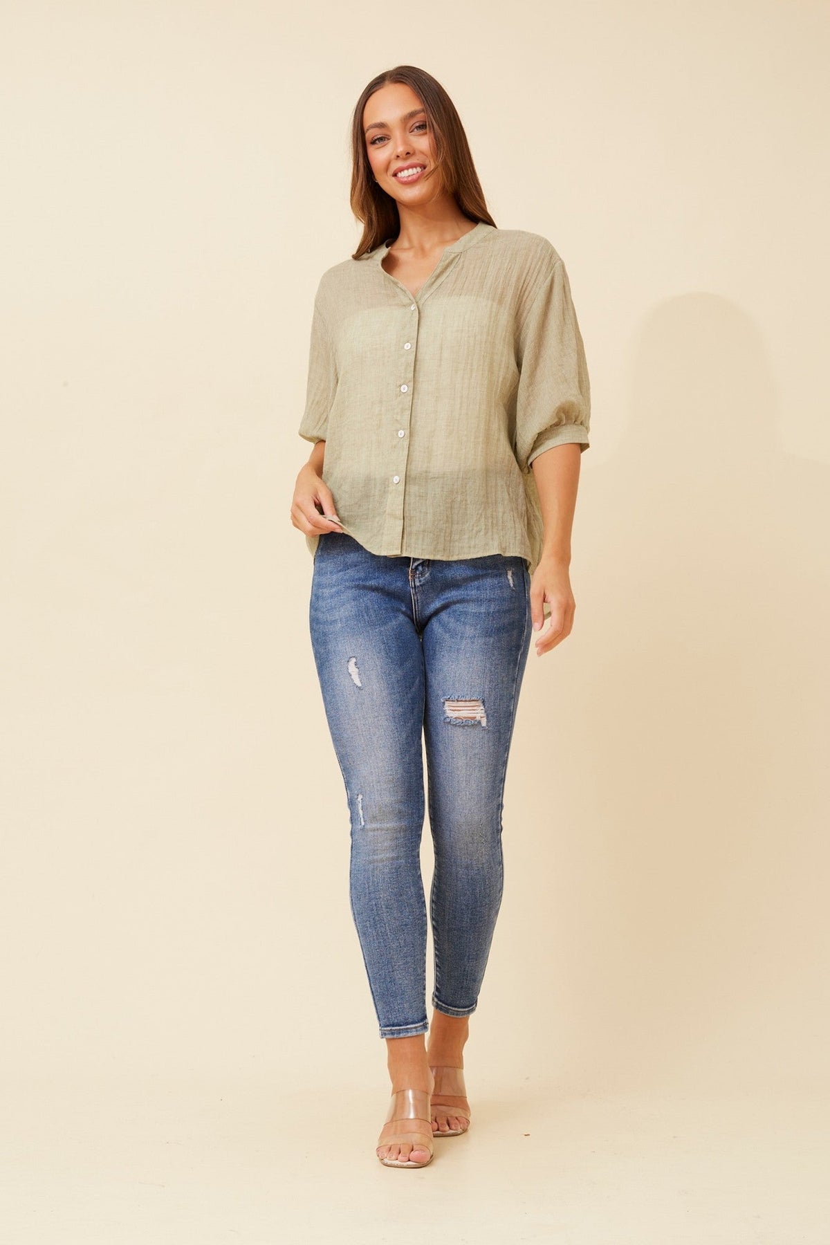 Caroline Morgan Australia BELINA SOLID SHIRT (Olive)