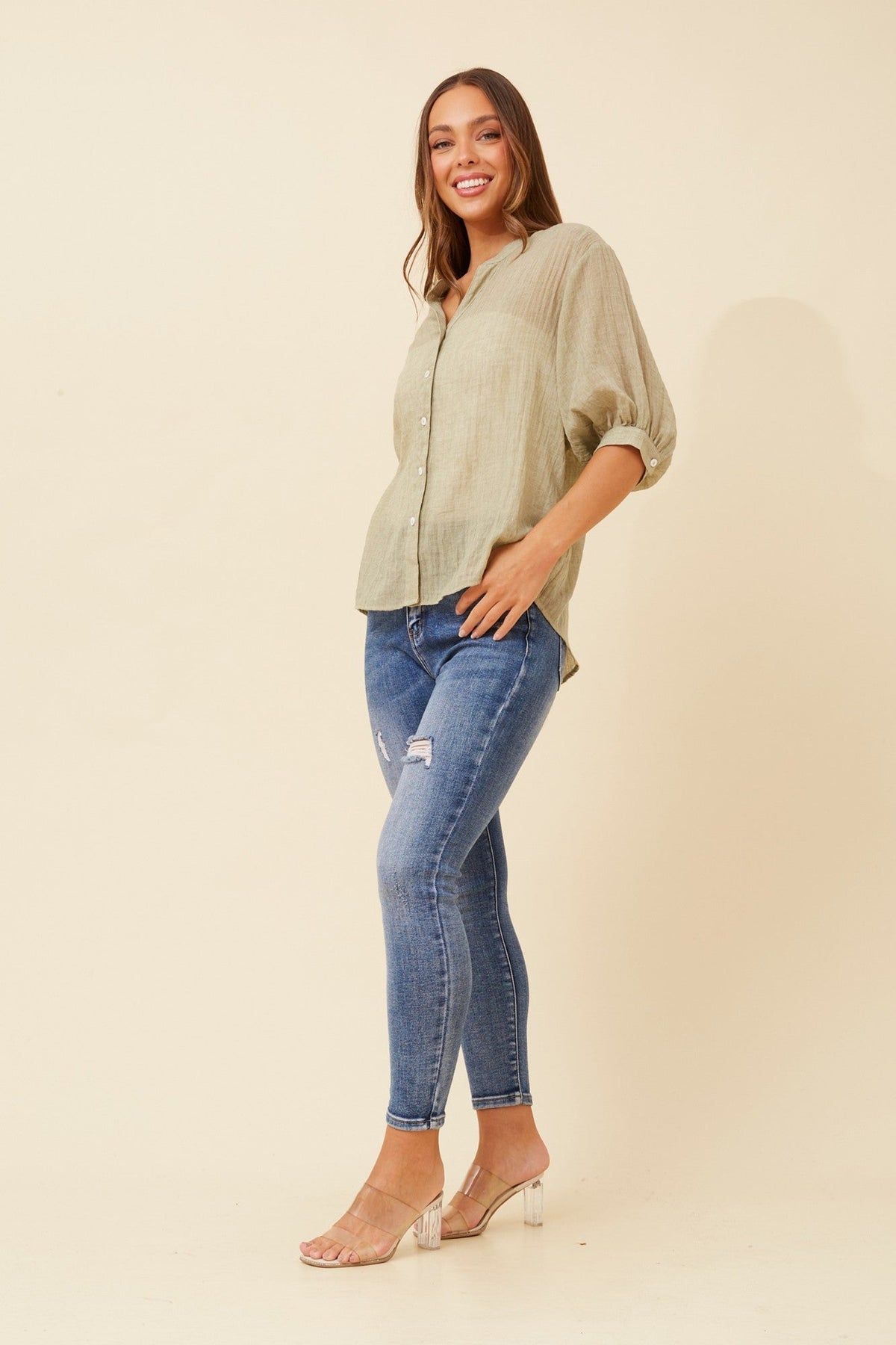 Caroline Morgan Australia BELINA SOLID SHIRT (Olive)