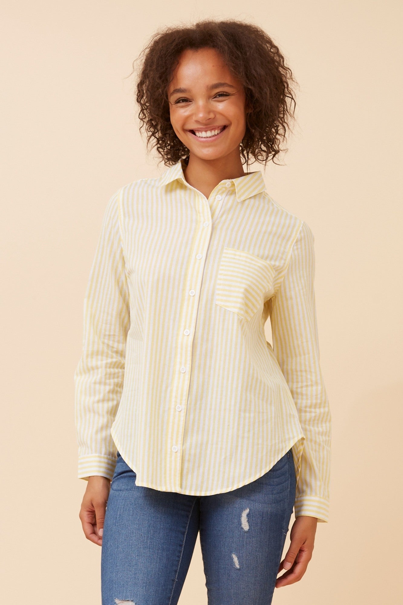 Image of Shirts. Product name - MARGARET STRIPE SHIRT in Beige colour by brand - Caroline Morgan Australia
