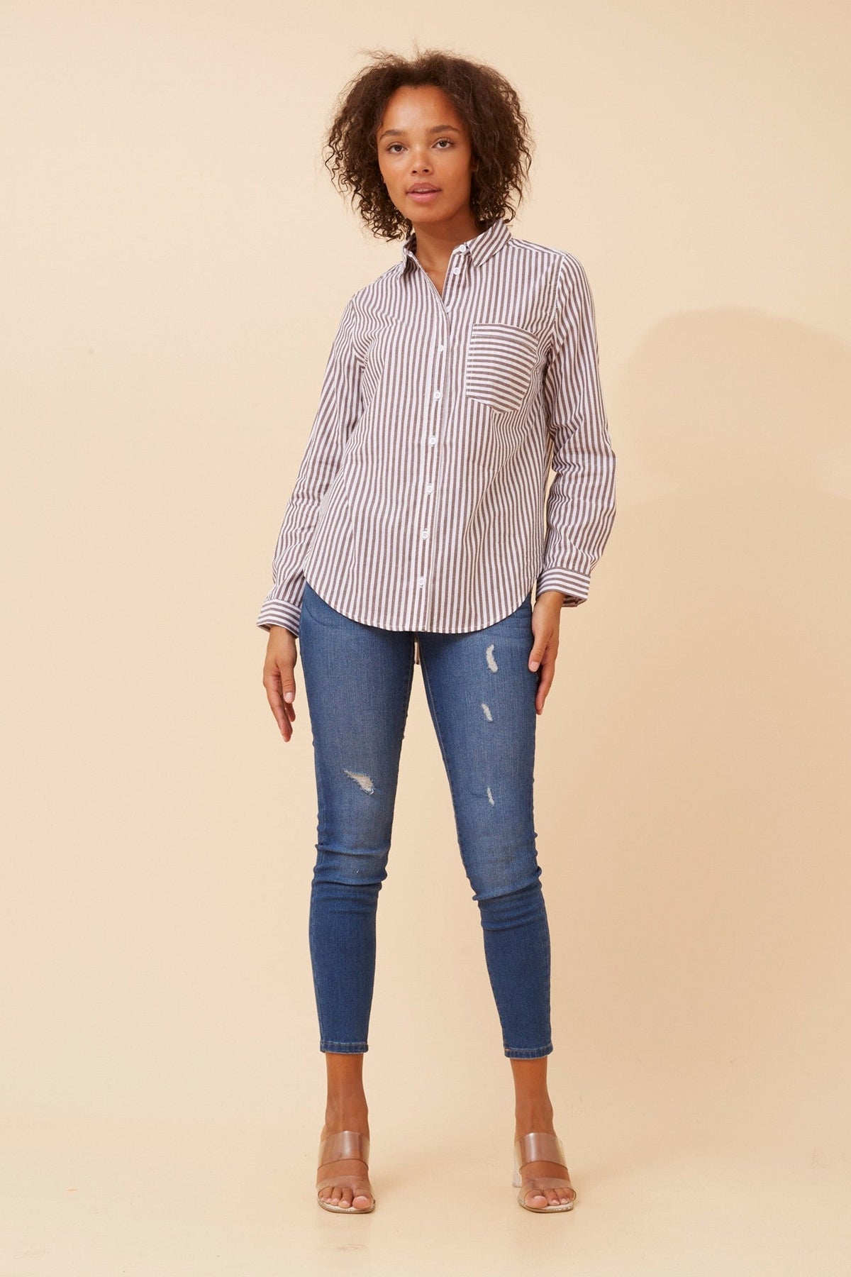 Caroline Morgan Australia MARGARET STRIPE SHIRT (Chocolate)