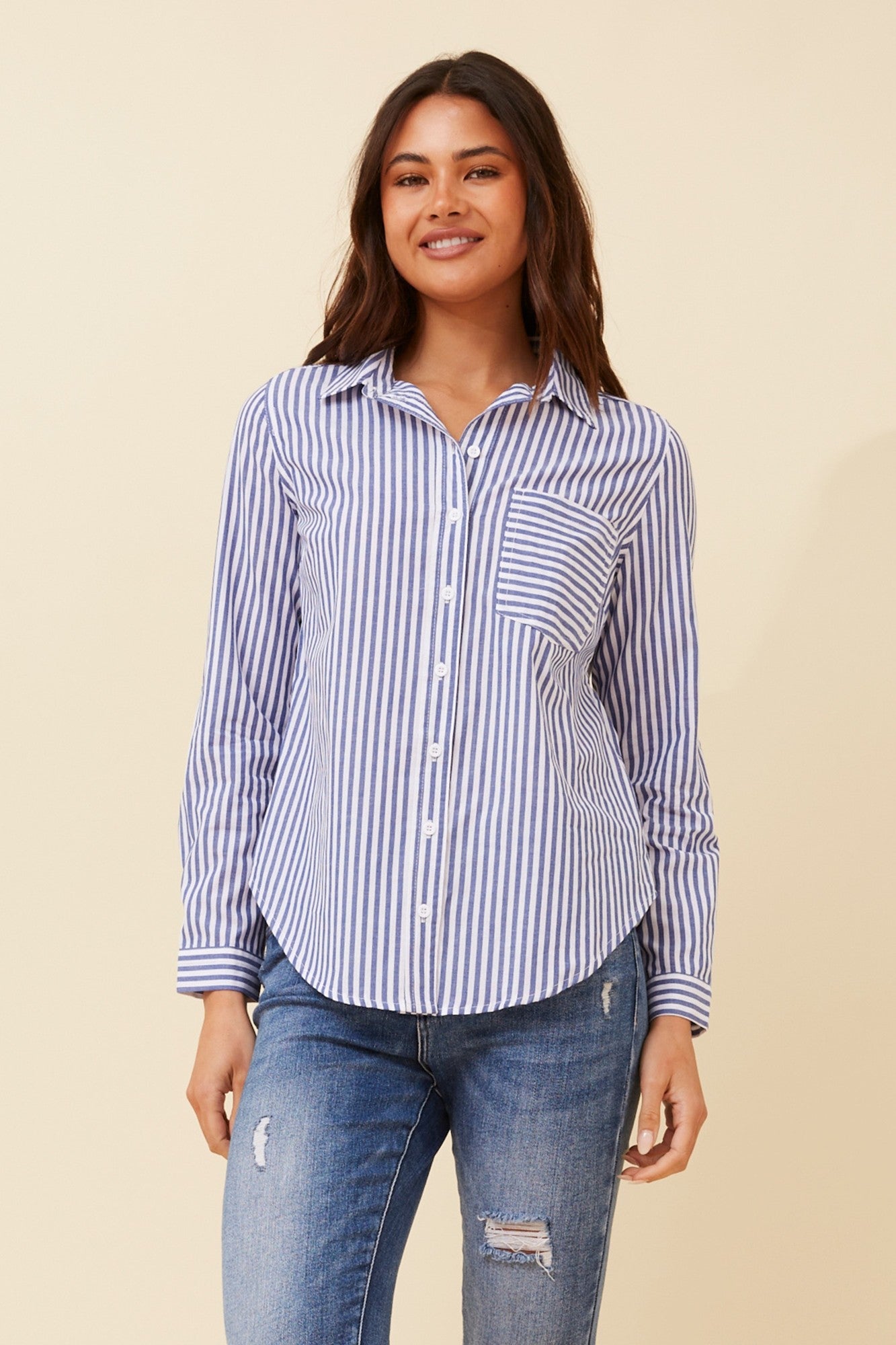 MARGARET STRIPE SHIRT (Beige)