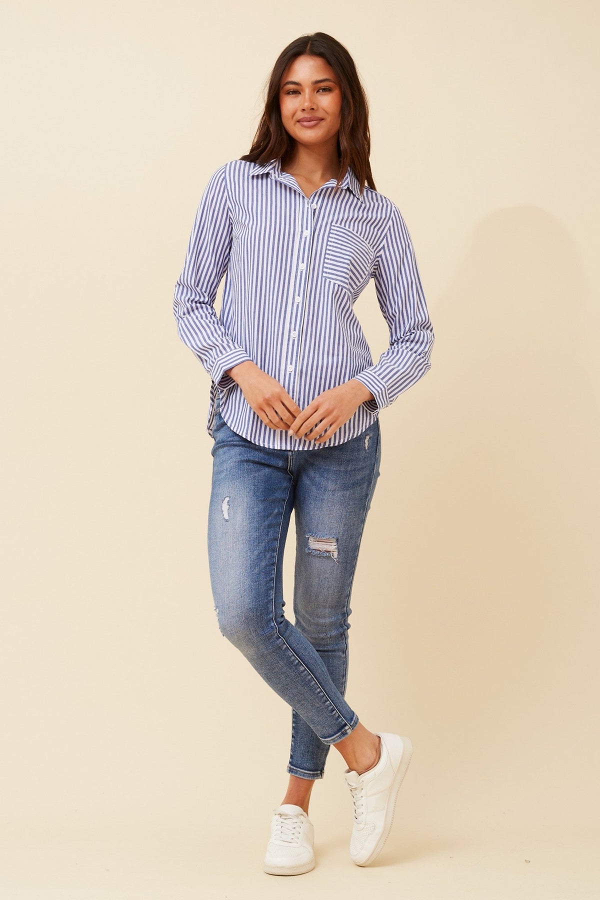 MARGARET STRIPE SHIRT (Beige)