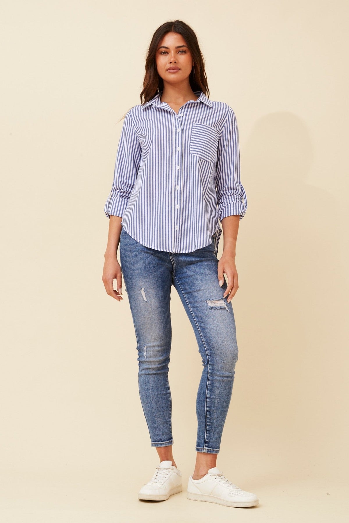MARGARET STRIPE SHIRT (Beige)