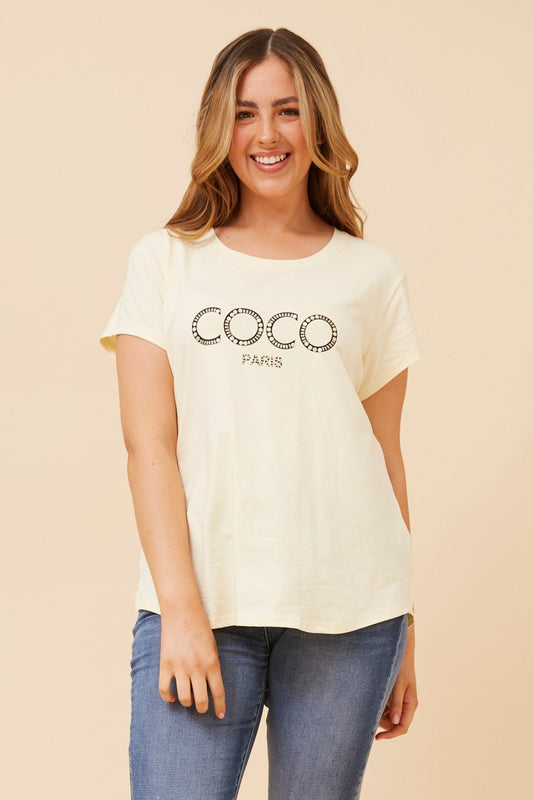 Image of T-Shirts. Product name - COCO GRAPHIC TEE in Lemon Sorbet colour by brand - Caroline Morgan Australia