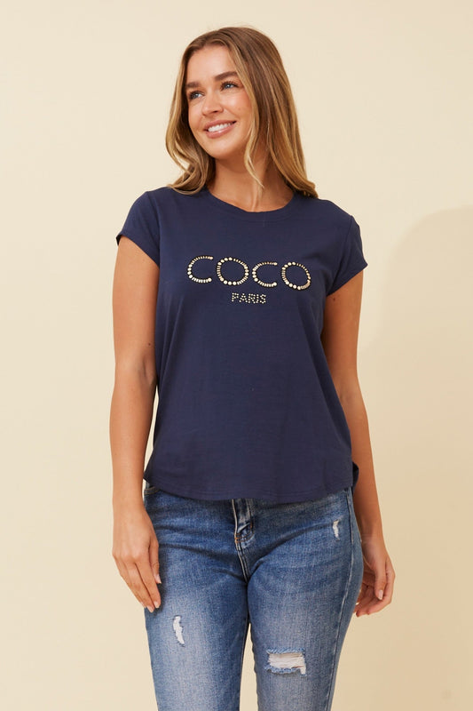 Image of T-Shirts. Product name - COCO GRAPHIC TEE in Navy colour by brand - Caroline Morgan Australia