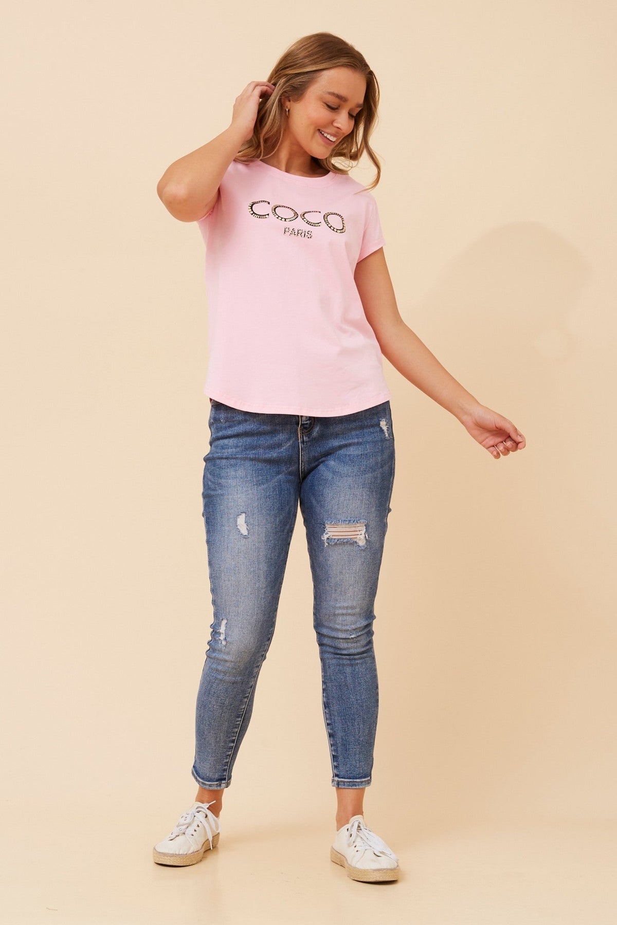 Image of T-Shirts. Product name - COCO GRAPHIC TEE in Black colour by brand - Caroline Morgan Australia