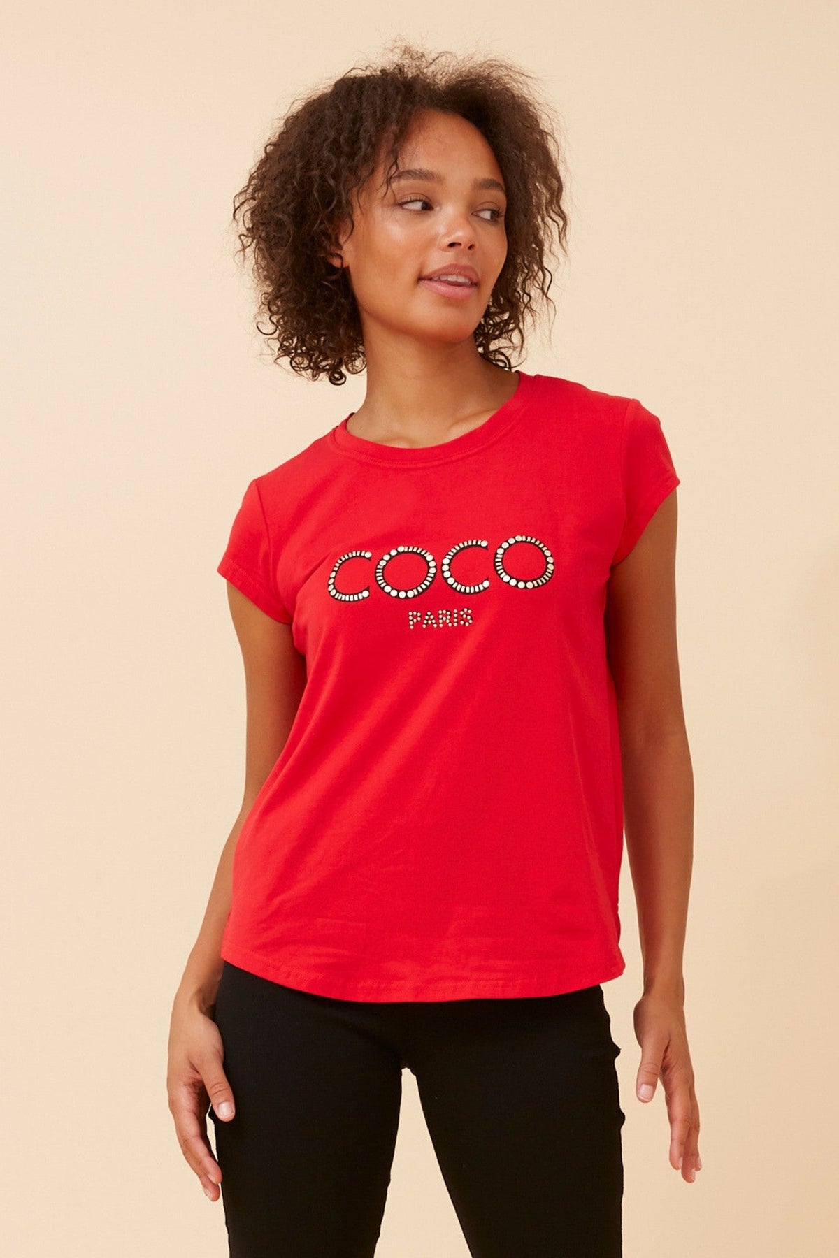 Image of T-Shirts. Product name - COCO GRAPHIC TEE in Red colour by brand - Caroline Morgan Australia