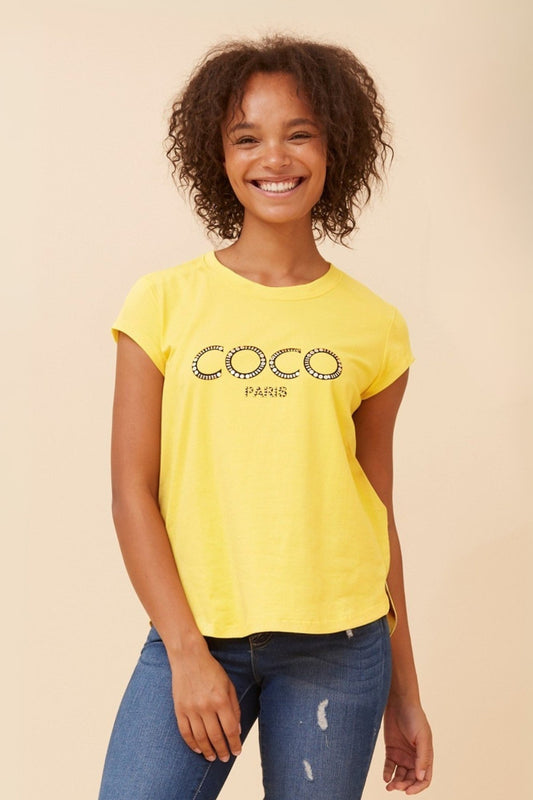 Image of T-Shirts. Product name - COCO GRAPHIC TEE in Sunflower colour by brand - Caroline Morgan Australia