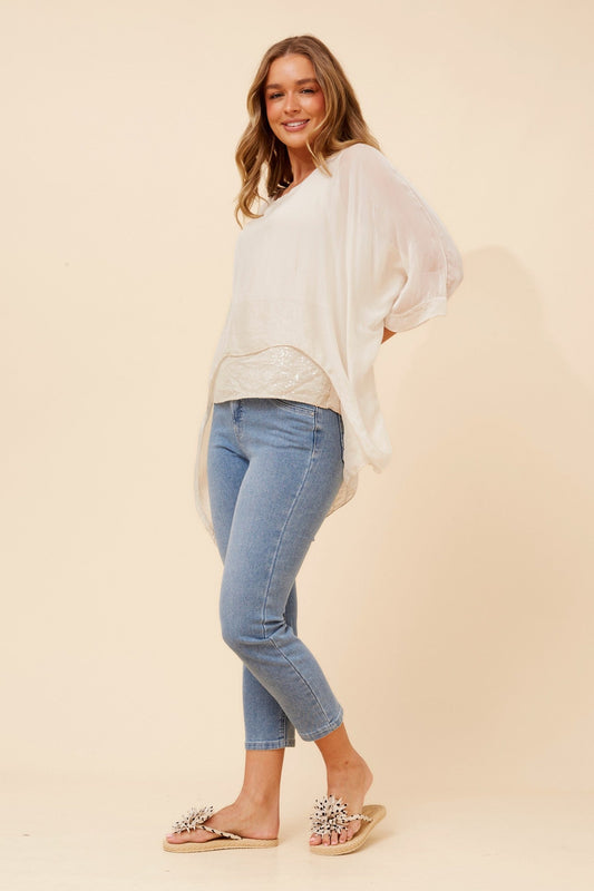 BOTTEGA MODA ARGLE SILK BLEND SEQUIN TOP (Ivory)