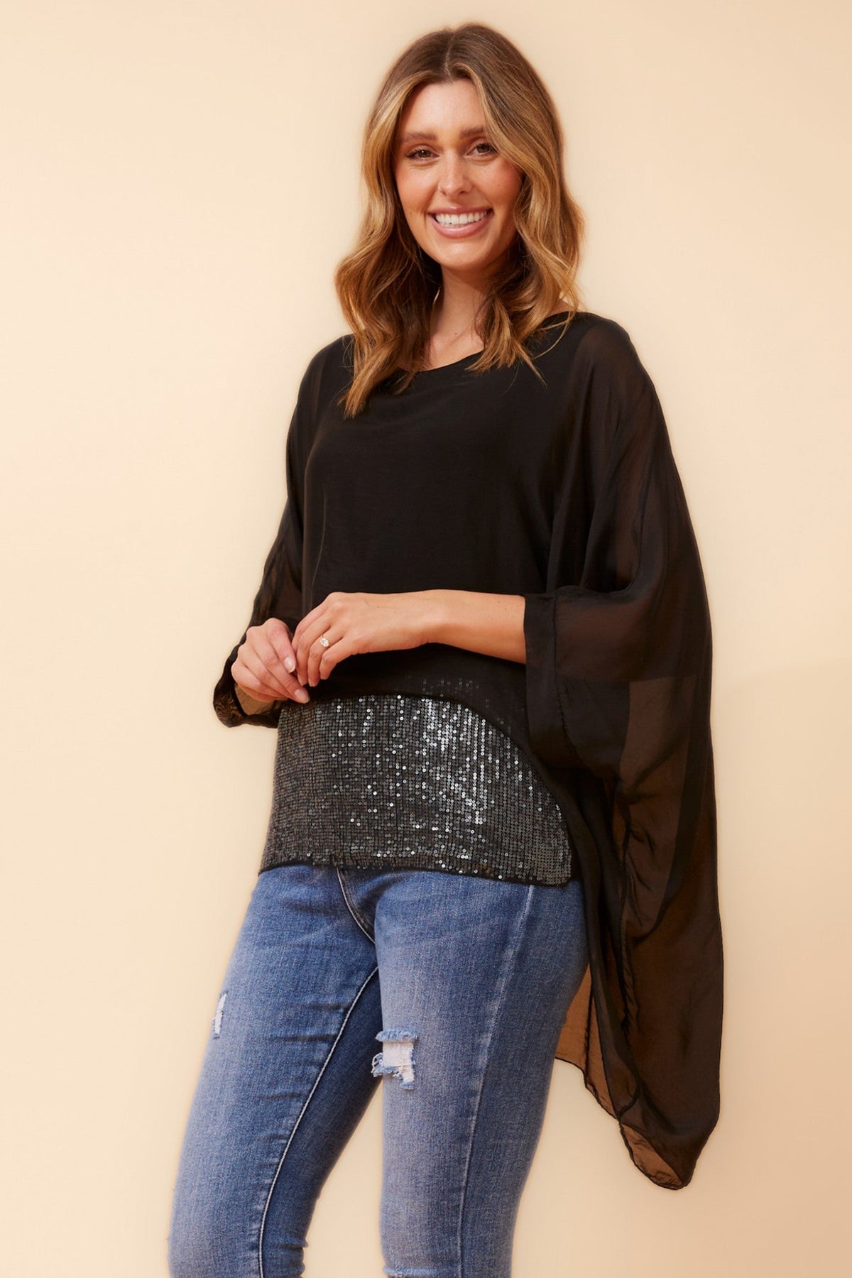 ARGLE SILK BLEND SEQUIN TOP (Ivory)