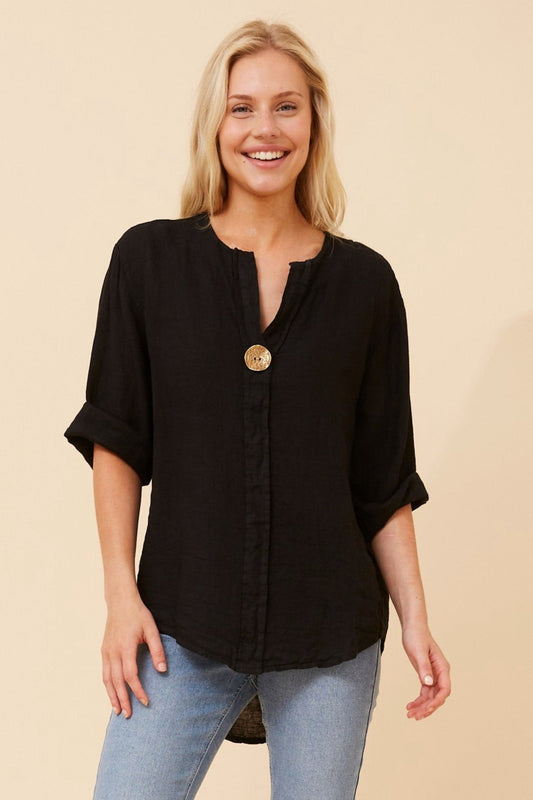 BOTTEGA MODA PALERMO LINEN TOP (Black)
