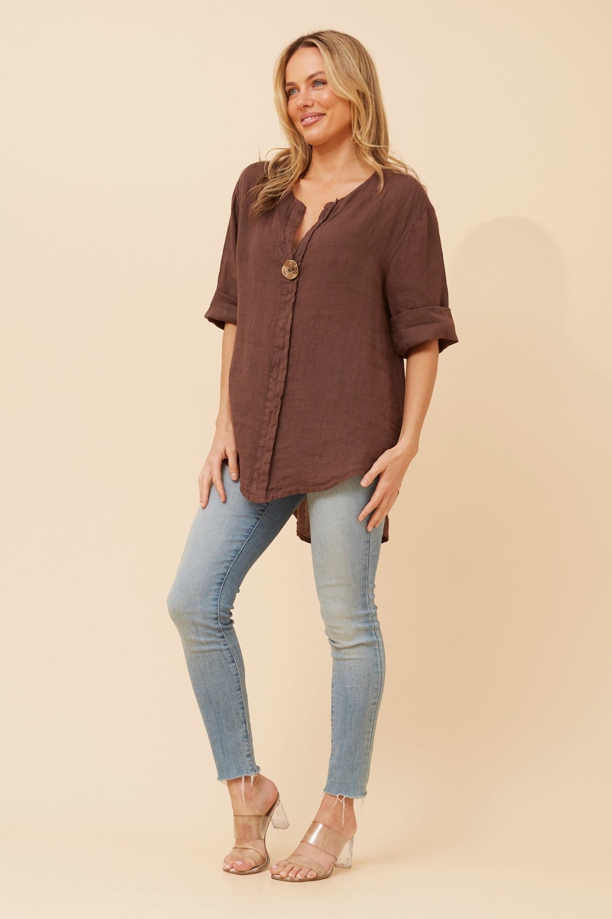 BOTTEGA MODA PALERMO LINEN TOP (Fango)