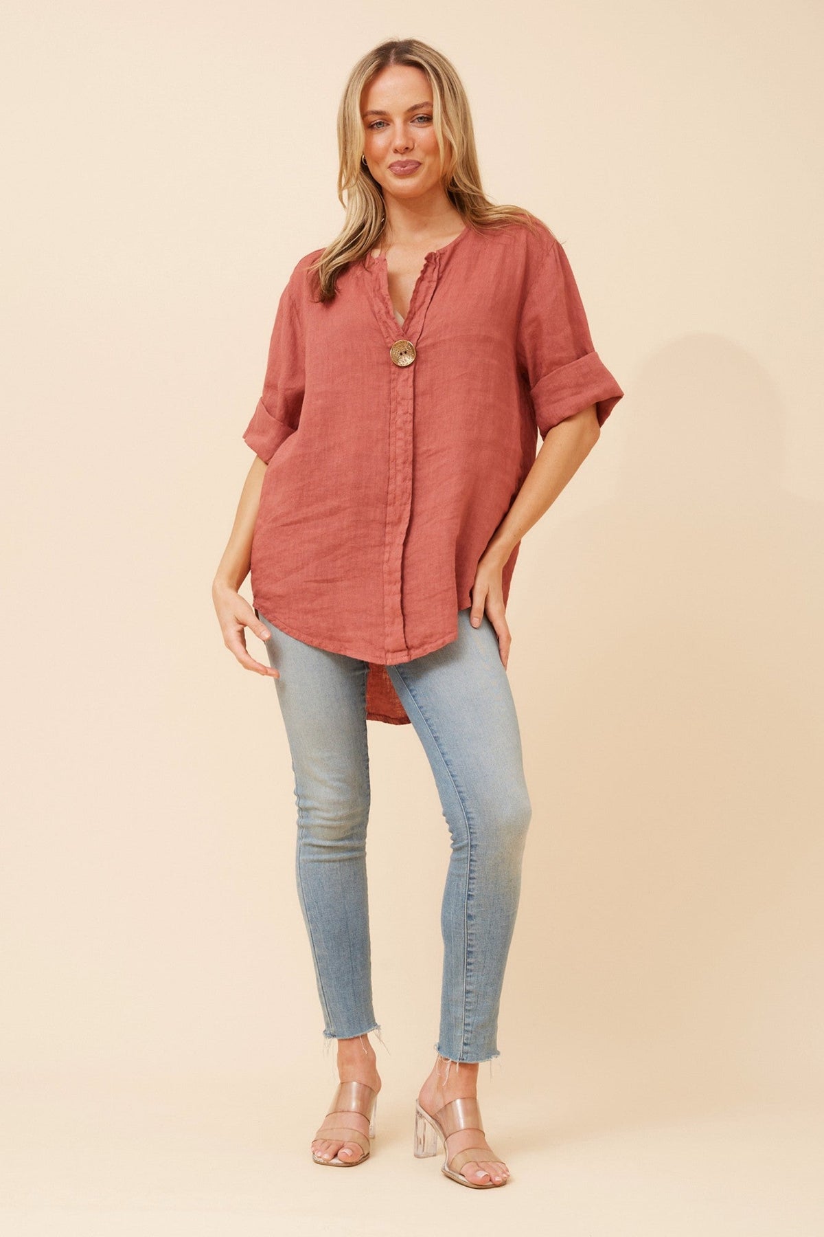 BOTTEGA MODA PALERMO LINEN TOP (Rosewood)