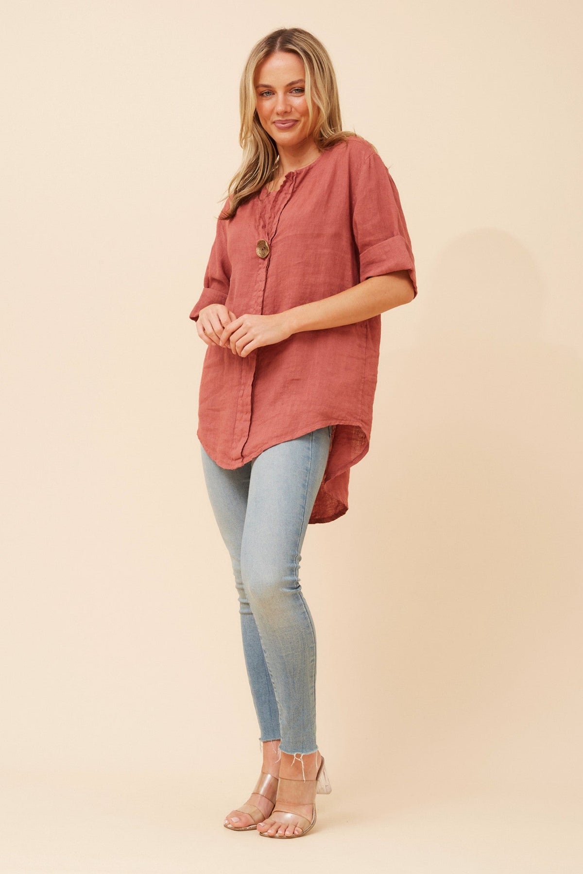 BOTTEGA MODA PALERMO LINEN TOP (Rosewood)