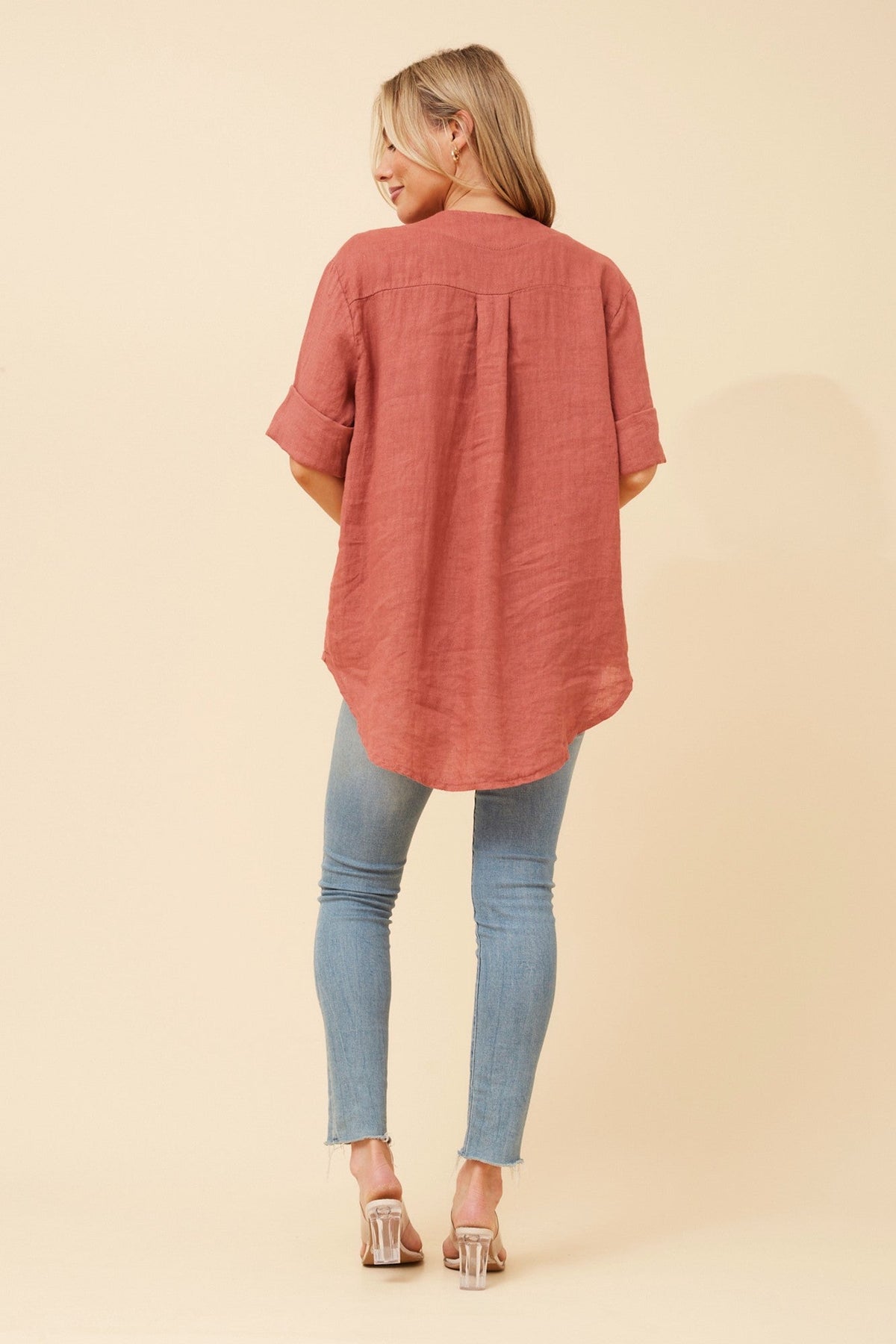 BOTTEGA MODA PALERMO LINEN TOP (Rosewood)