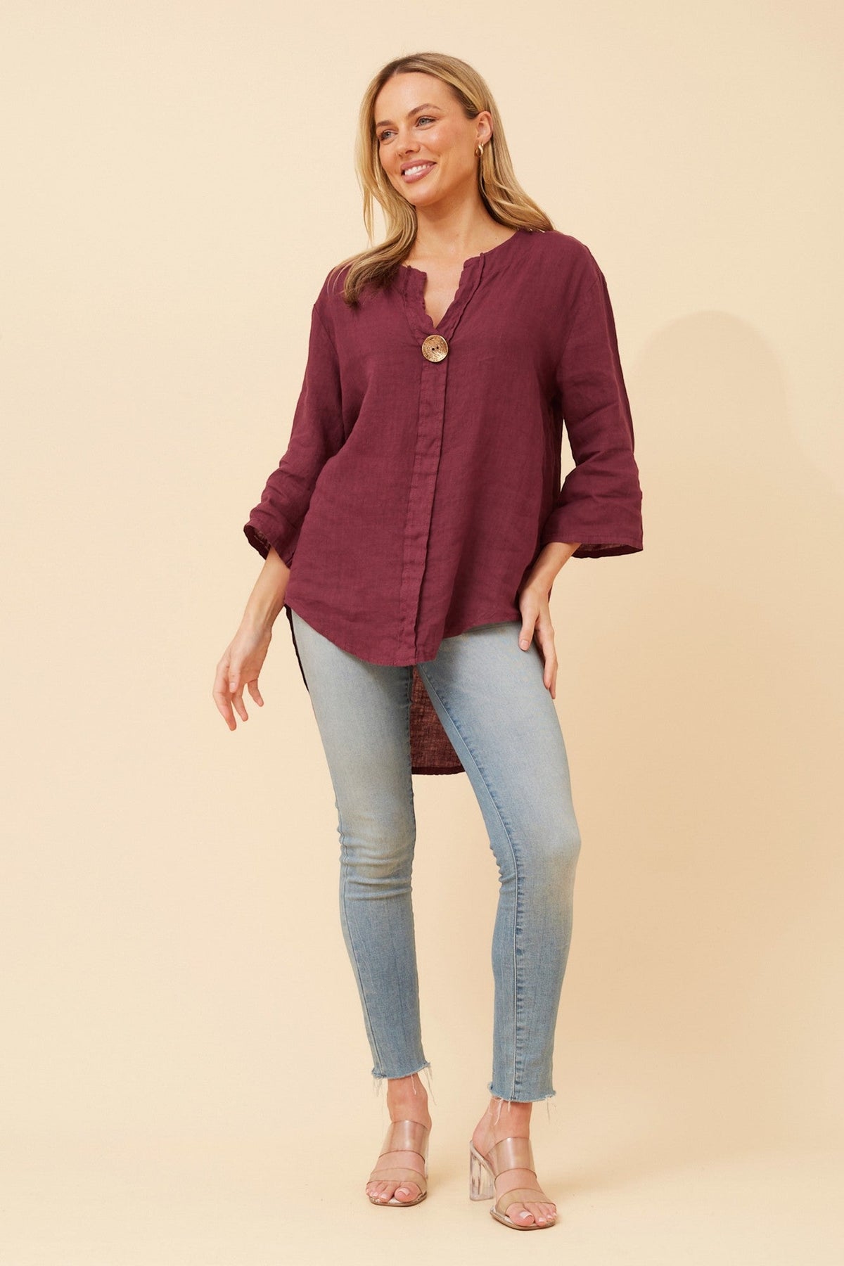 BOTTEGA MODA PALERMO LINEN TOP (Wine)