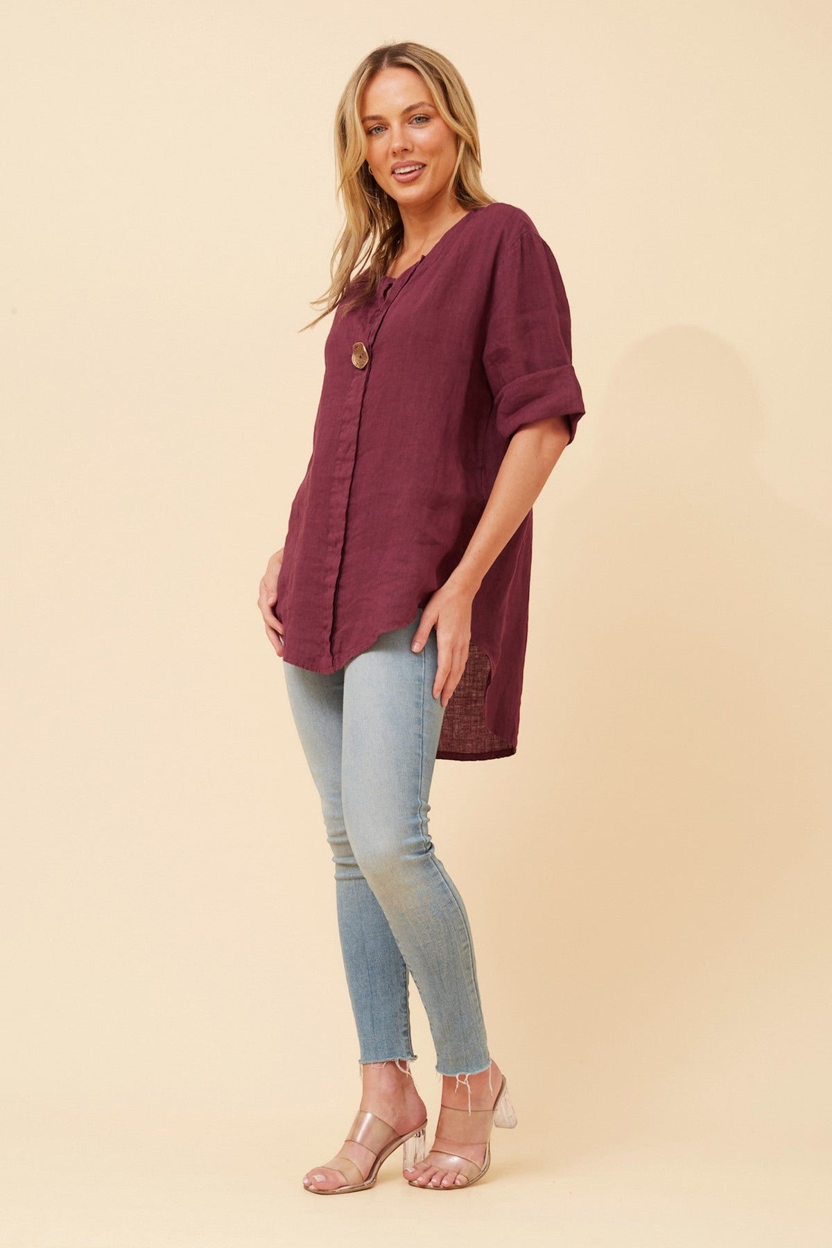 BOTTEGA MODA PALERMO LINEN TOP (Wine)