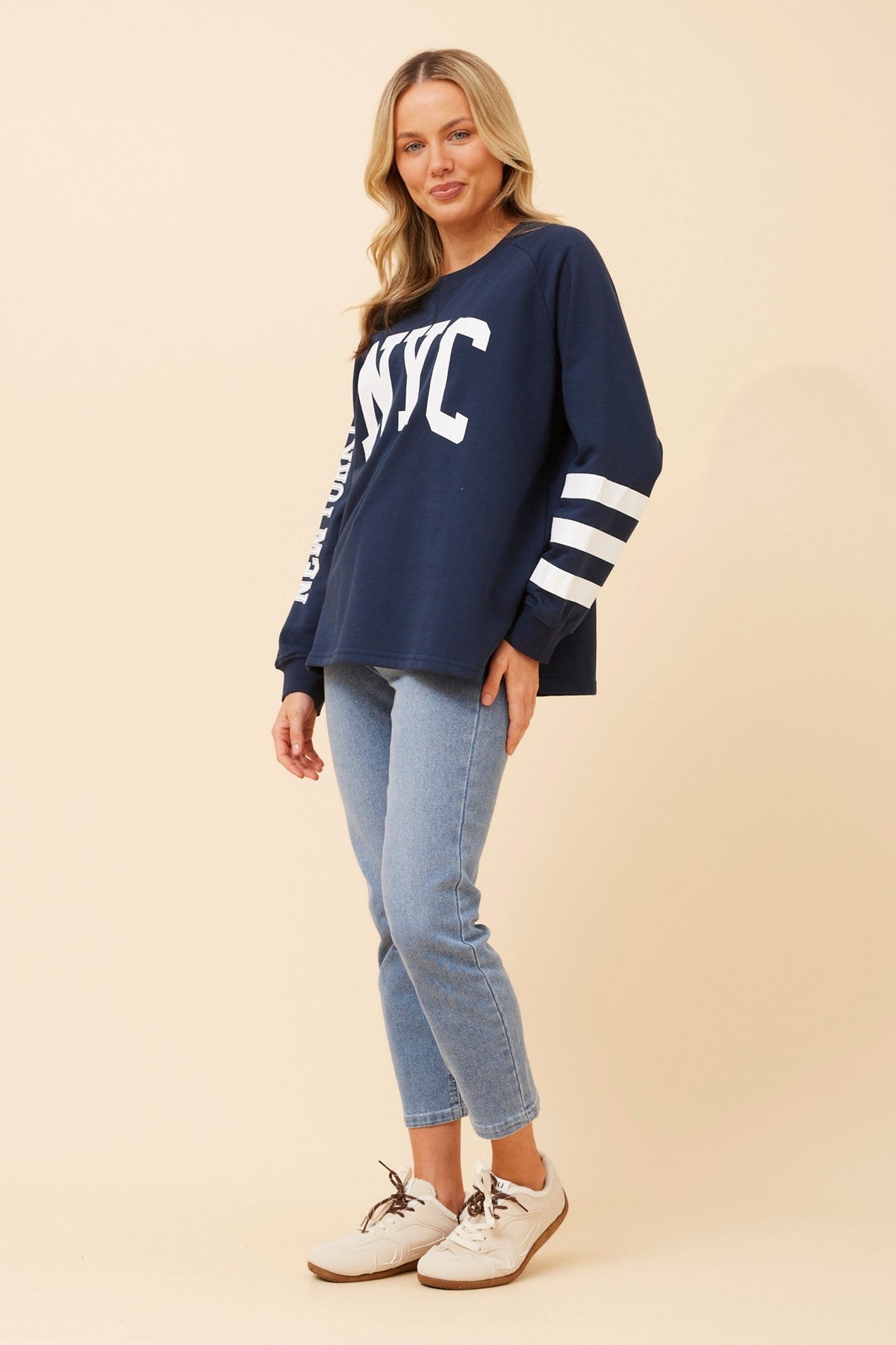 Caroline Morgan Australia HUETTE GRAPHIC PRINT TOP (Navy)