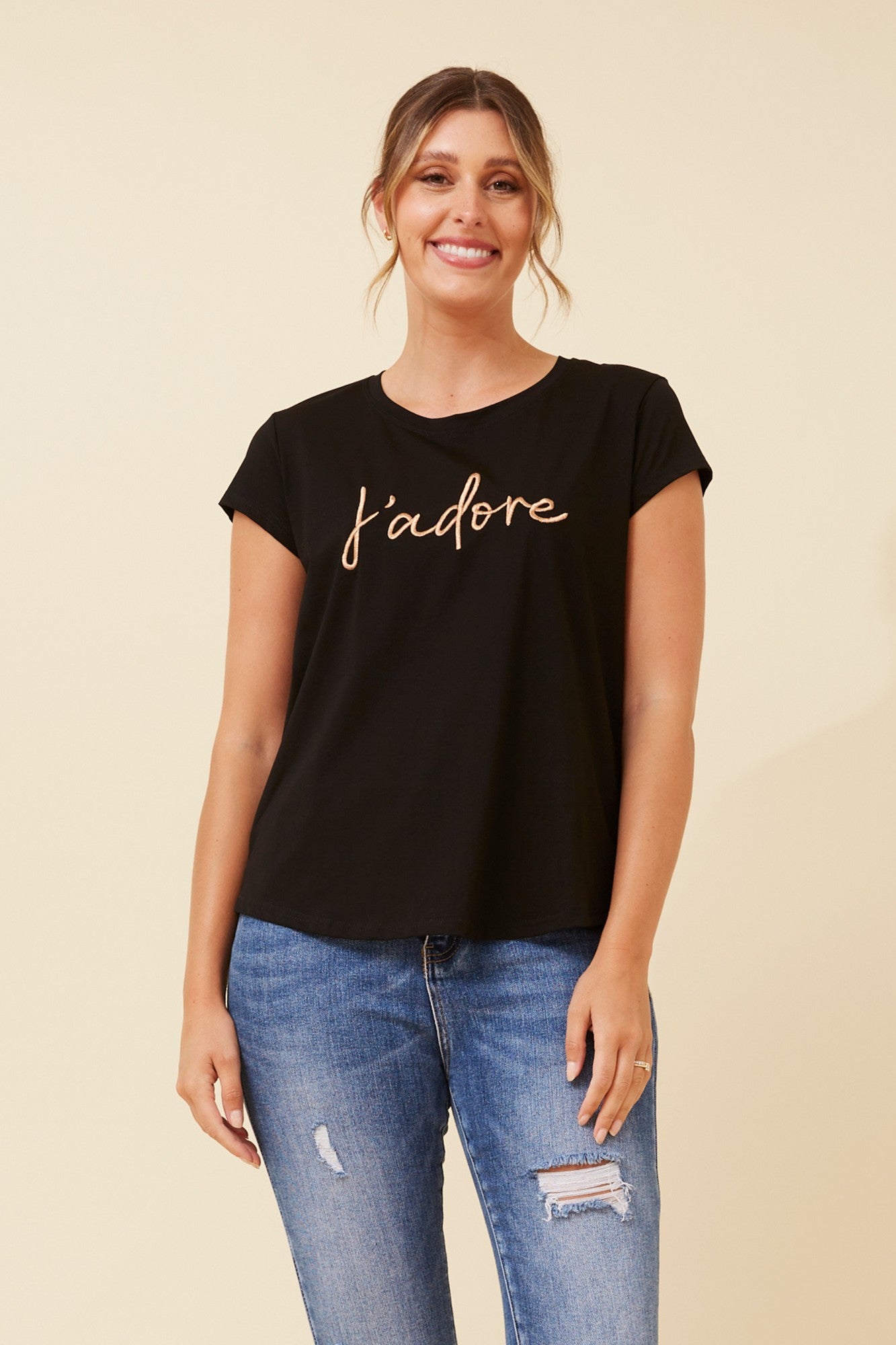 COCO JADORE EMBROIDERED TEE (Black)