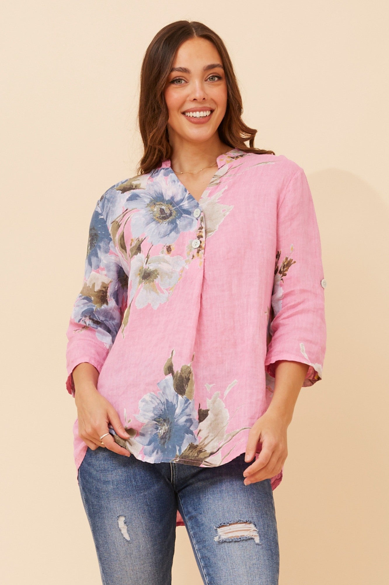 PATRICIA FLORAL LINEN TOP (Sage)