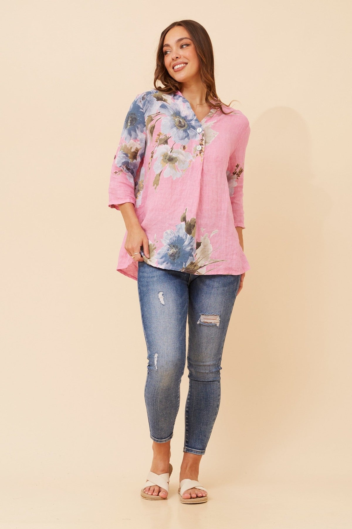 PATRICIA FLORAL LINEN TOP (Sage)