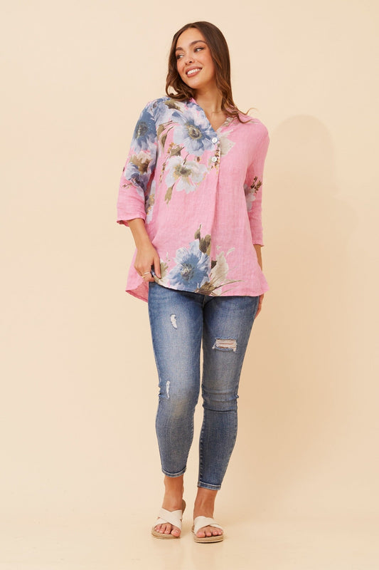 BOTTEGA MODA PATRICIA FLORAL LINEN TOP (Light Pink)