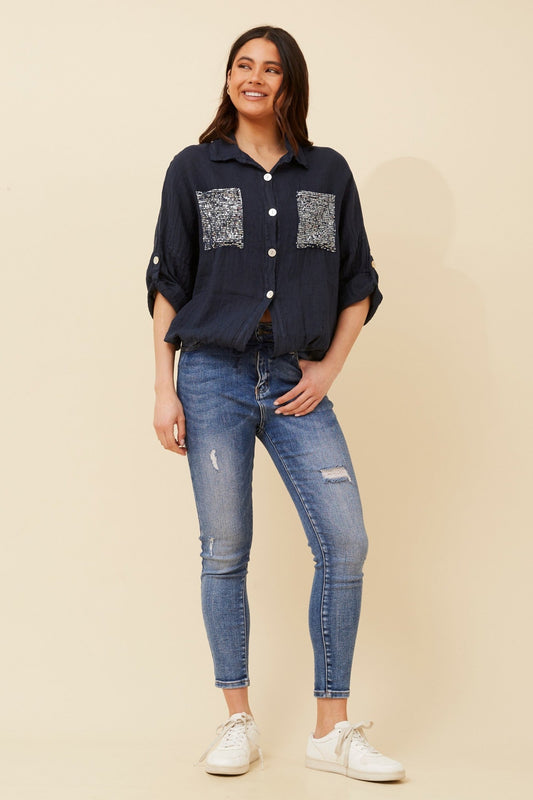NOLENE SEQUIN LINEN SHIRT (White)