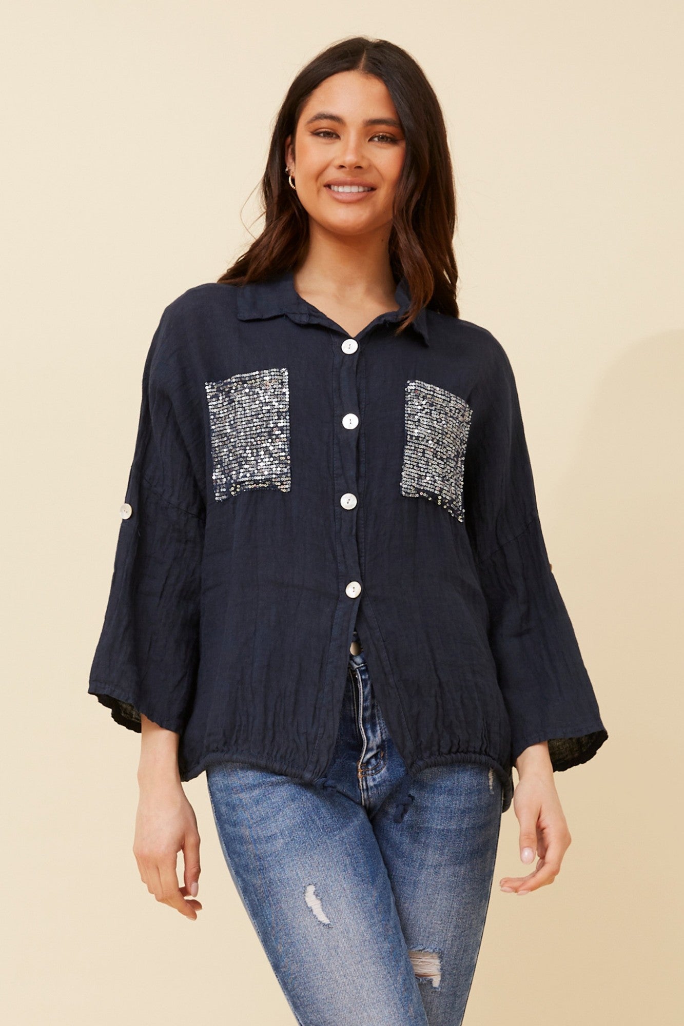 NOLENE SEQUIN LINEN SHIRT (White)