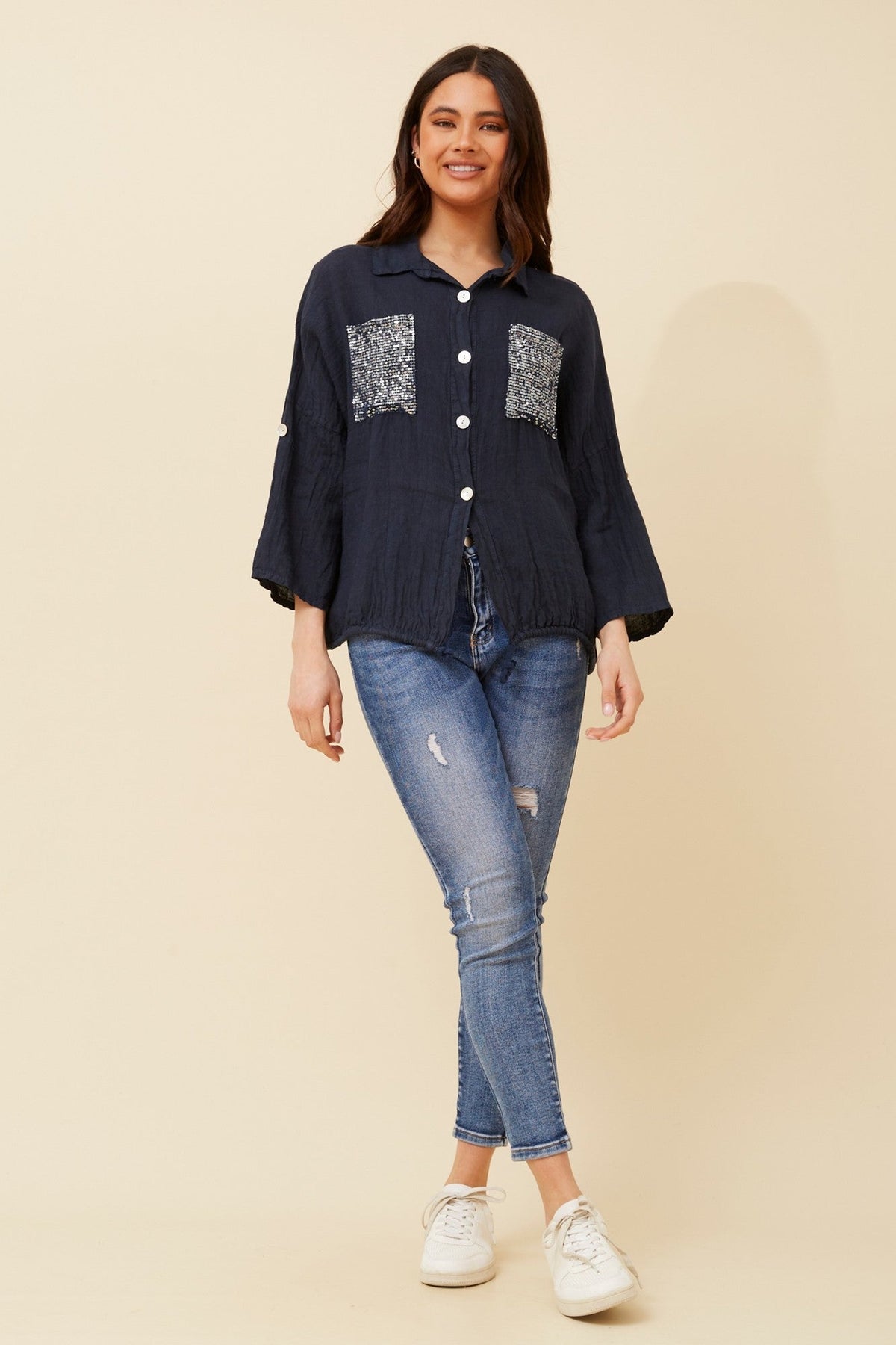NOLENE SEQUIN LINEN SHIRT (White)