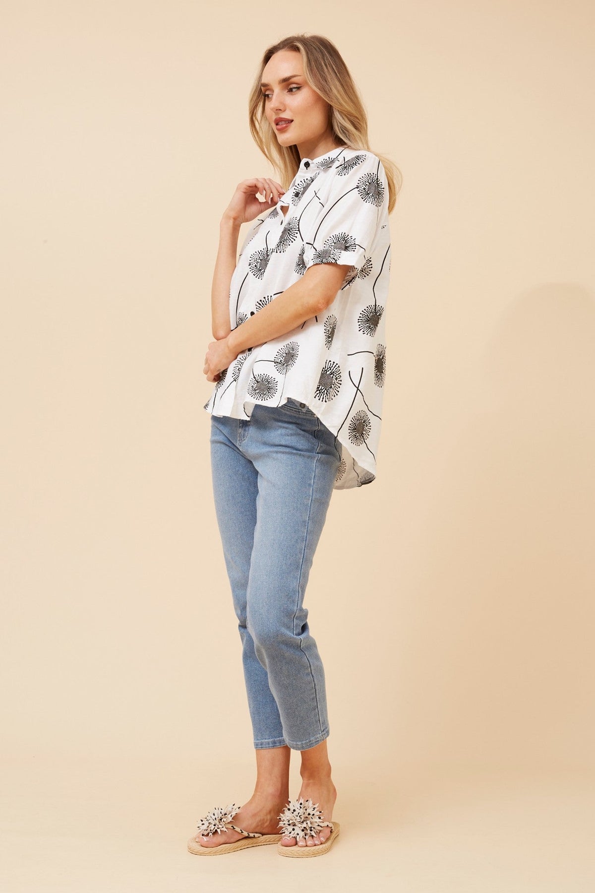 Image of Shirts. Product name - YELINA ABSTRACT PRINT SHIRT in Black colour by brand - Caroline Morgan Australia