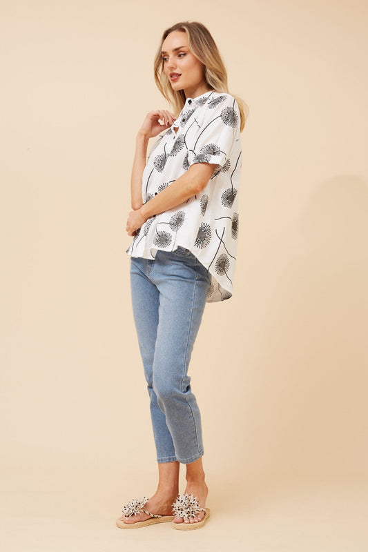 Image of Shirts. Product name - YELINA ABSTRACT PRINT SHIRT in Black colour by brand - Caroline Morgan Australia