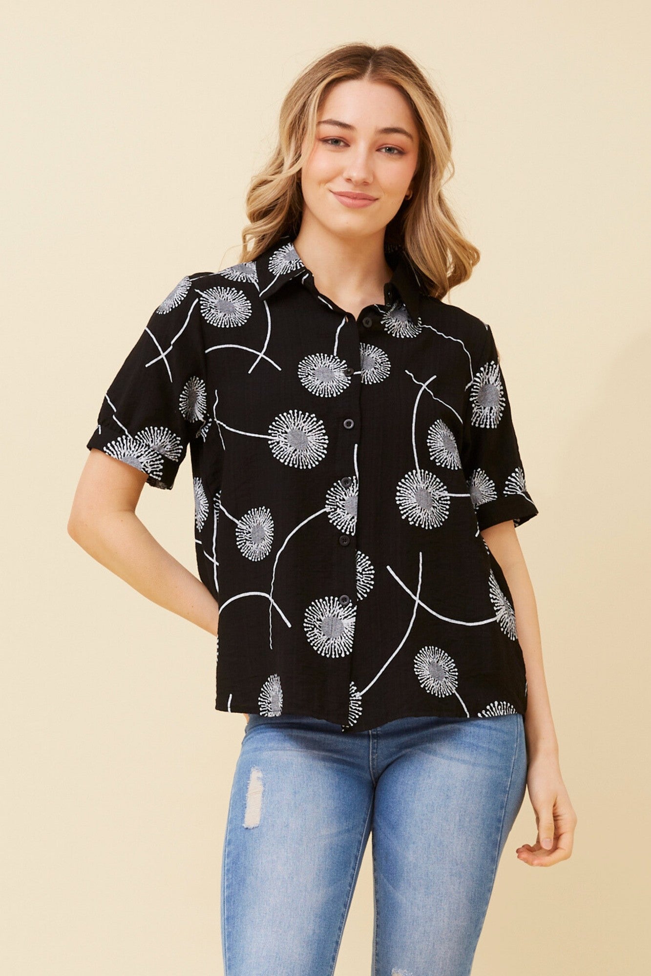 YELINA ABSTRACT PRINT SHIRT (Black)