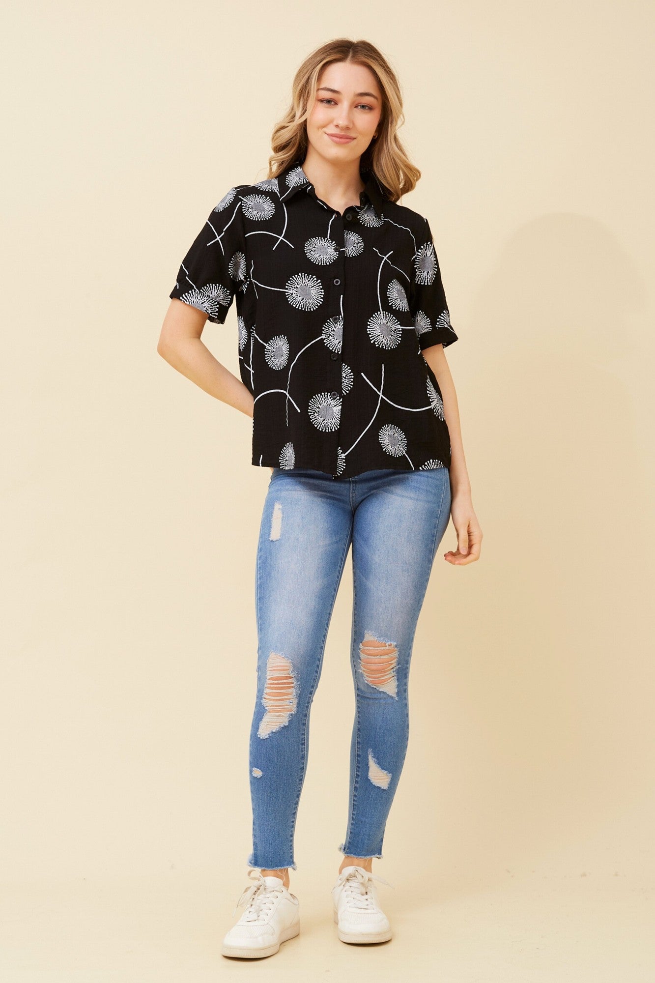 YELINA ABSTRACT PRINT SHIRT (Black)