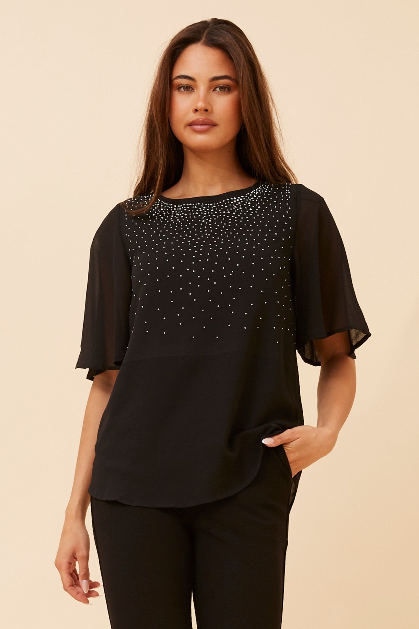 NEESHA DIAMANTE DETAIL TOP (Black)