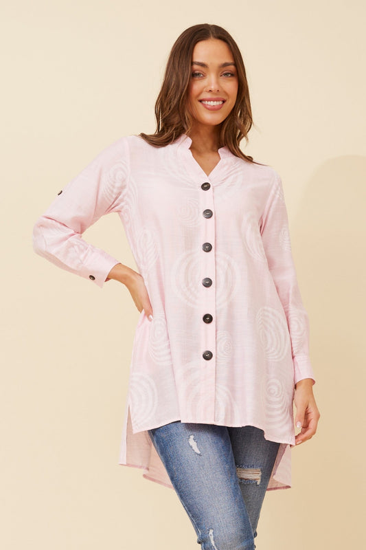 Image of Shirts. Product name - PATIA ABSTRACT PRINT SHIRT in Pale Pink colour by brand - Caroline Morgan Australia