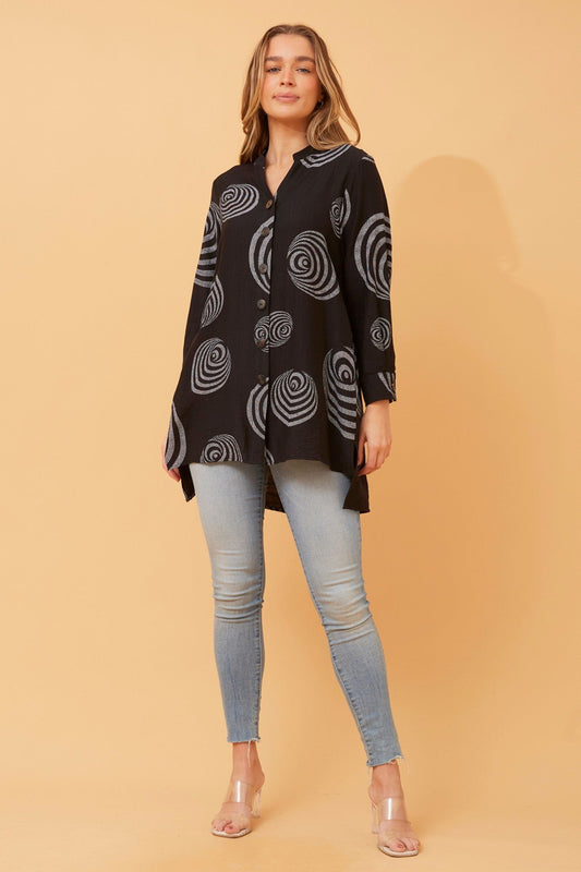 Caroline Morgan Australia PATIA ABSTRACT PRINT SHIRT (Black)