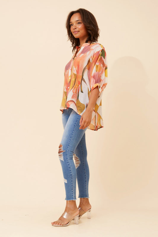 BELINA ABSTRACT PRINT SHIRT (Blue)