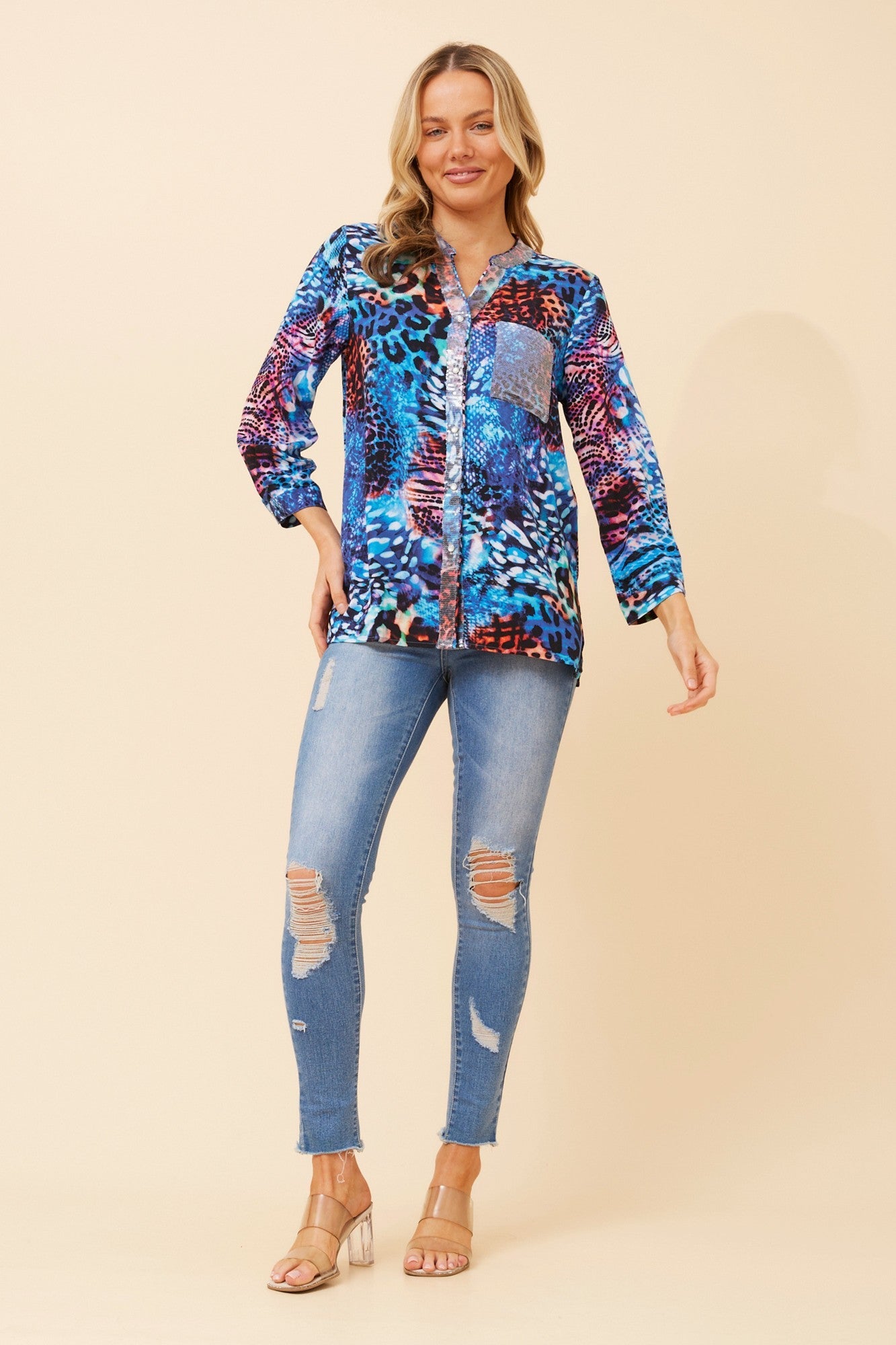 ROJIN ANIMAL PRINT BLOUSE (Multi Blue)