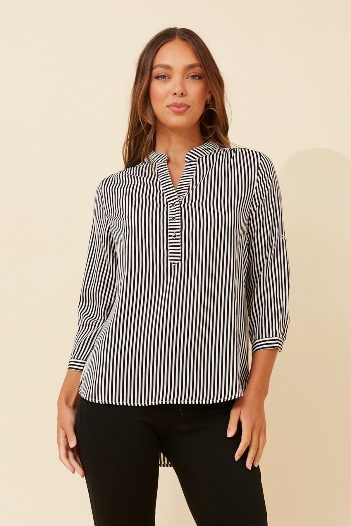 Caroline Morgan Australia ROMINA STRIPE PRINT BLOUSE (White And Black)