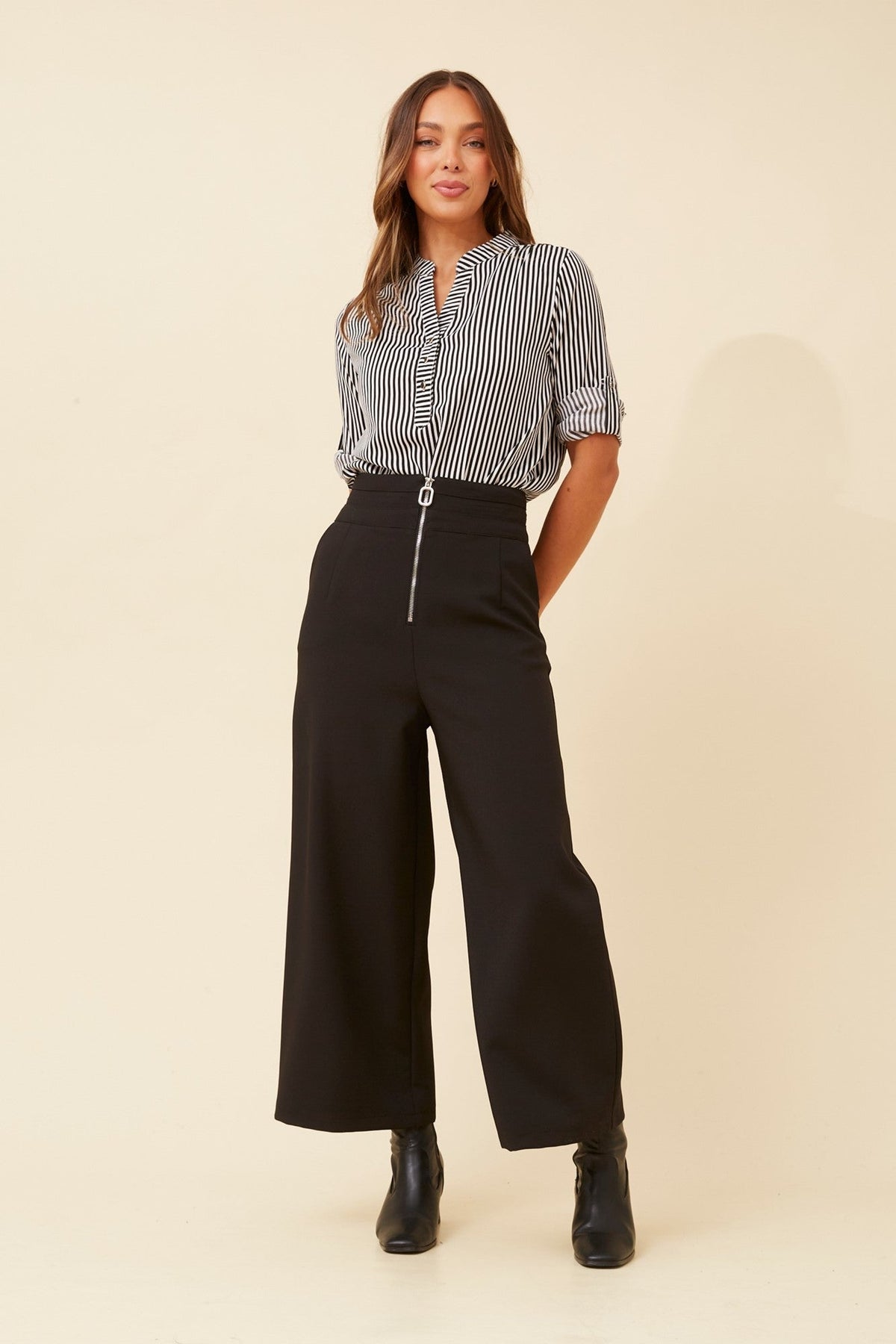 Caroline Morgan Australia ROMINA STRIPE PRINT BLOUSE (White And Black)