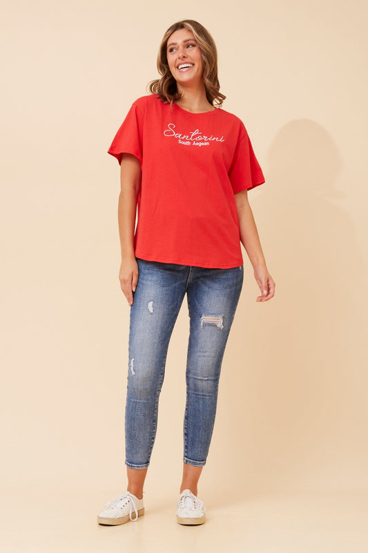 Image of T-Shirts. Product name - BINDI EMBROIDERED T-SHIRT in Navy colour by brand - Caroline Morgan Australia